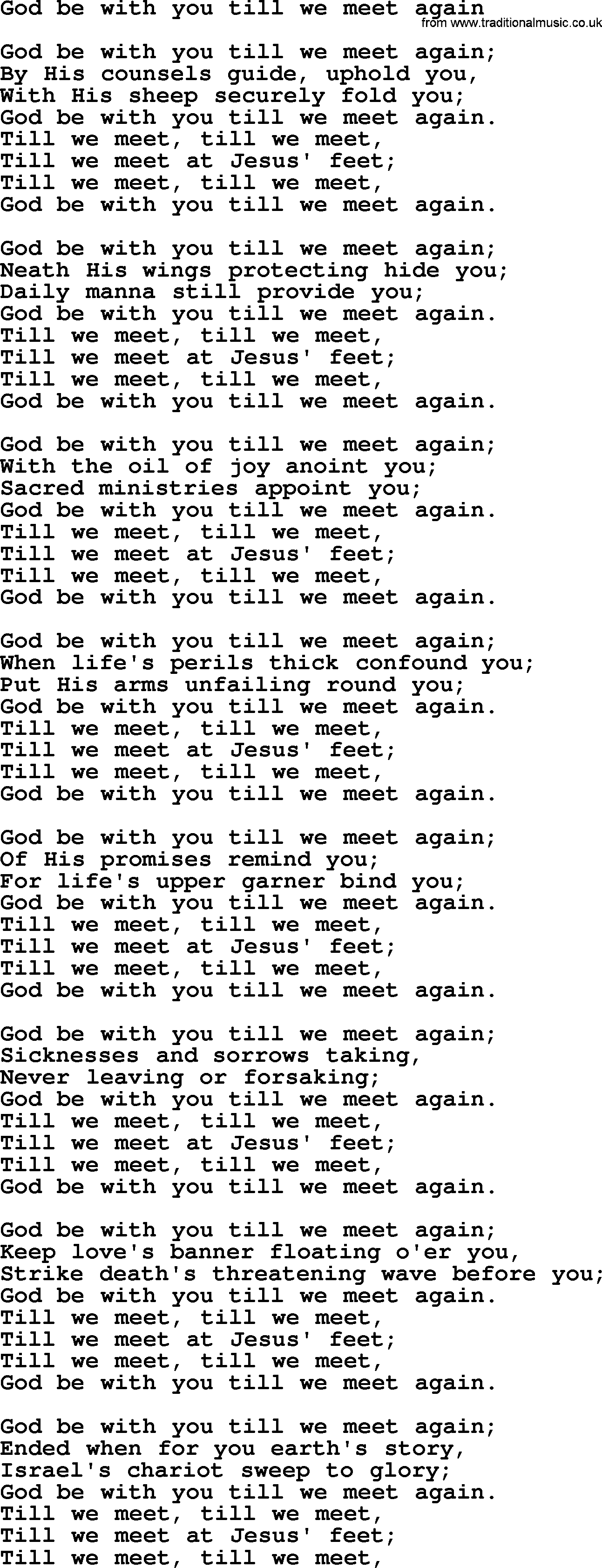 Sacred Songs and Solos complete, 1200 Hymns, title: God Be With You Till We Meet Again, lyrics and PDF
