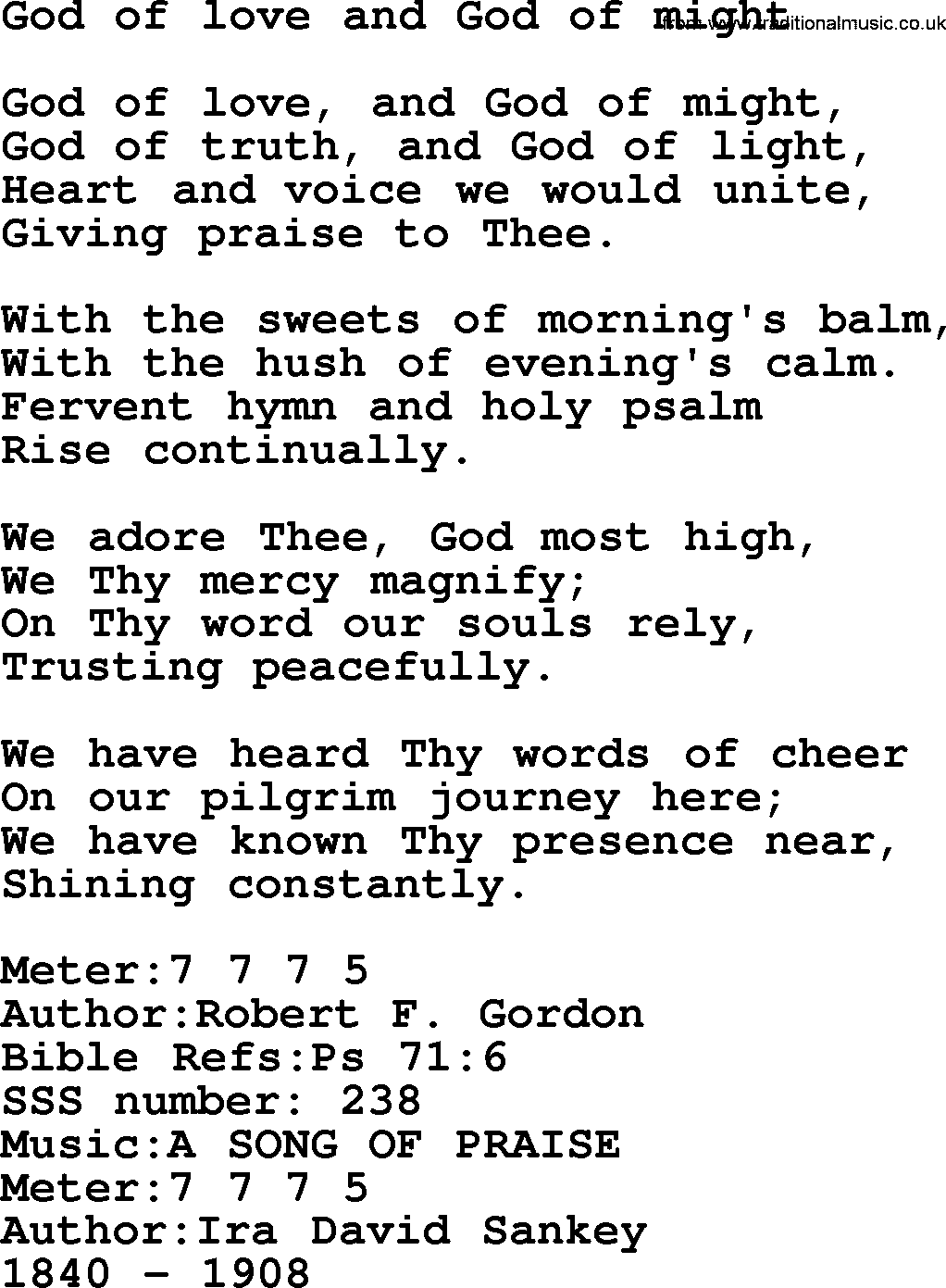 Sacred Songs and Solos complete, 1200 Hymns, title: God Of Love And God Of Might, lyrics and PDF