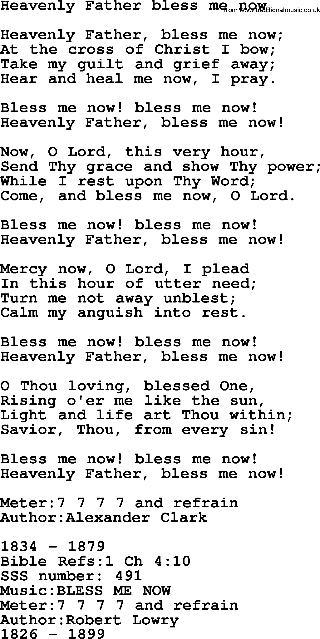 Sacred Songs and Solos complete, 1200 Hymns, title: Heavenly Father Bless Me Now, lyrics and PDF