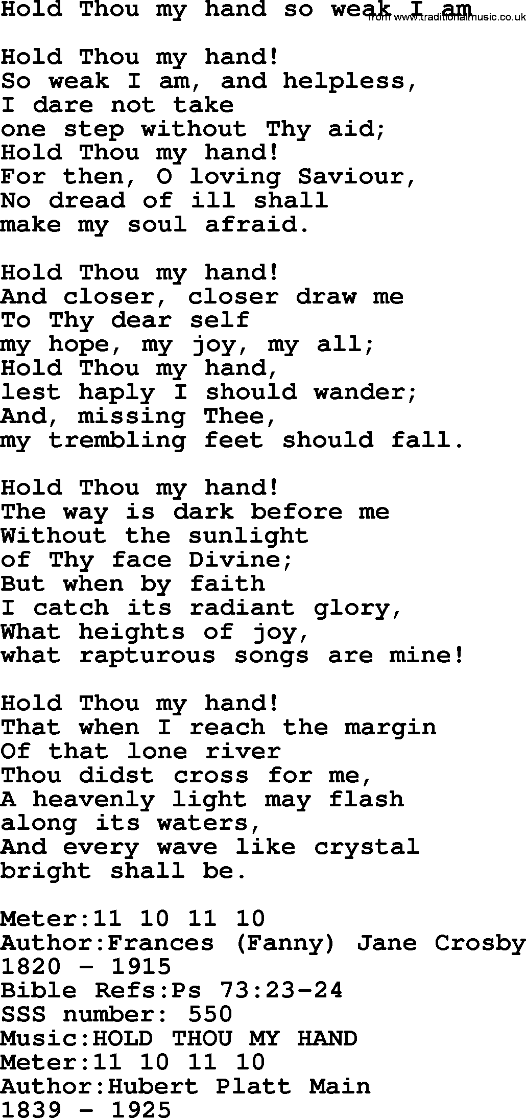 Sacred Songs and Solos complete, 1200 Hymns, title: Hold Thou My Hand So Weak I Am, lyrics and PDF