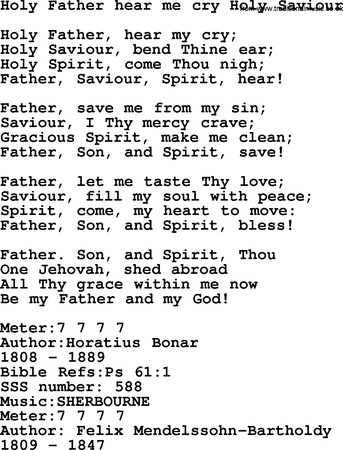 Sacred Songs and Solos complete, 1200 Hymns, title: Holy Father Hear Me Cry Holy Saviour, lyrics and PDF