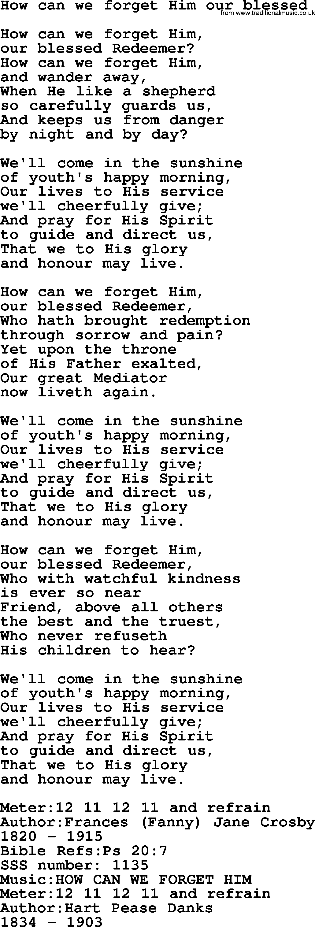 Sacred Songs and Solos complete, 1200 Hymns, title: How Can We Forget Him Our Blessed, lyrics and PDF