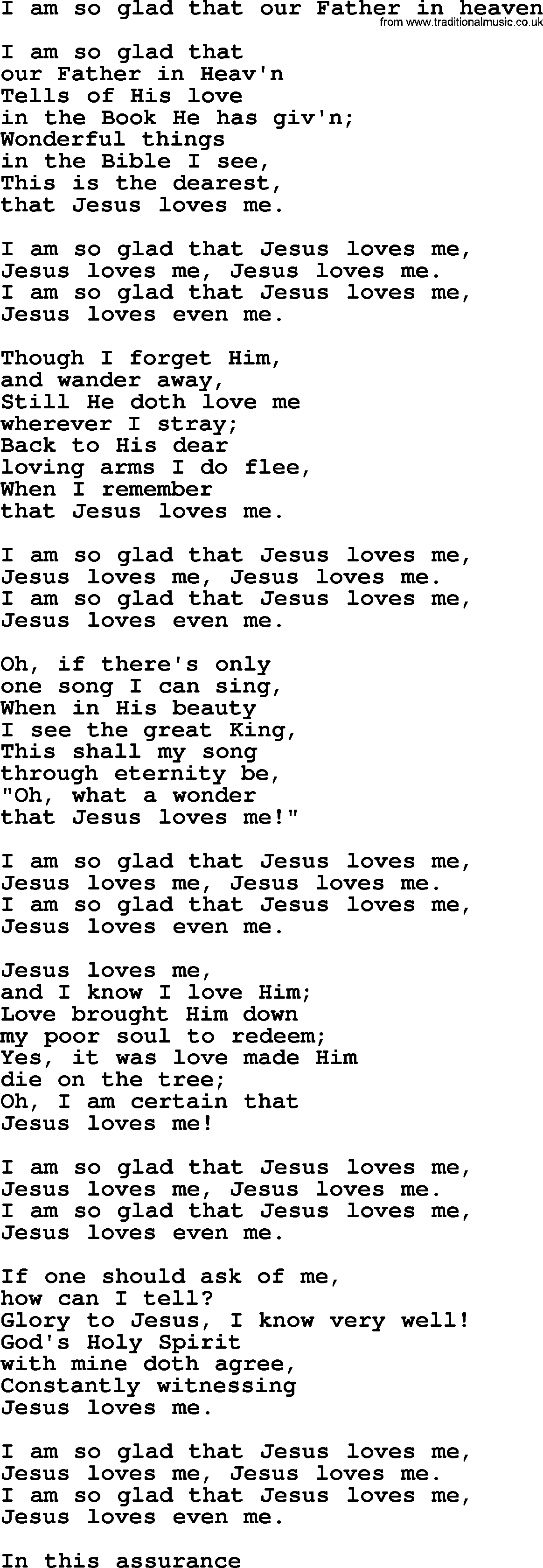 Sacred Songs and Solos complete, 1200 Hymns, title: I Am So Glad That Our Father In Heaven, lyrics and PDF