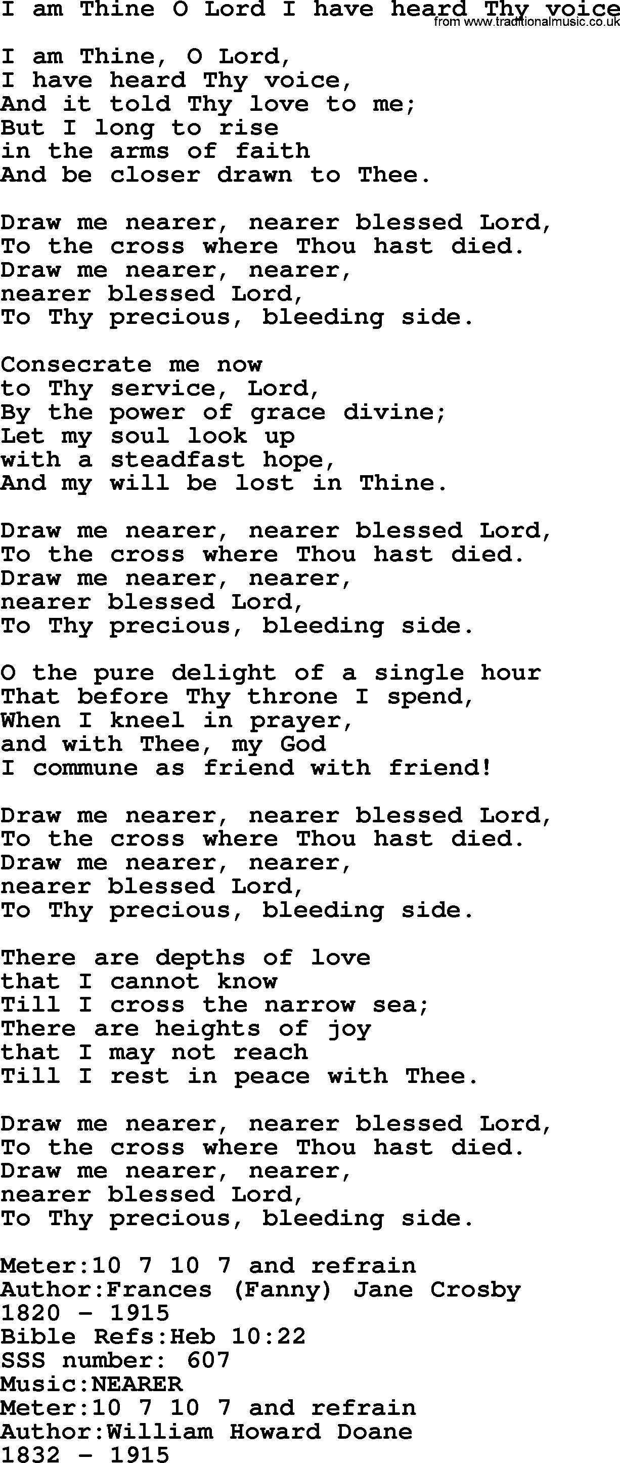 Sacred Songs and Solos complete, 1200 Hymns, title: I Am Thine O Lord I Have Heard Thy Voice, lyrics and PDF