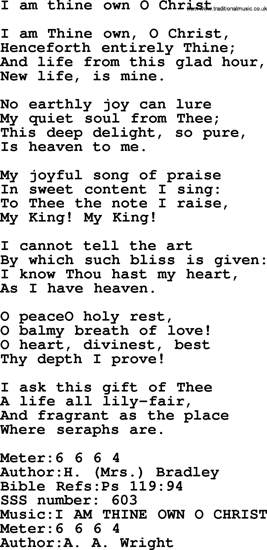 Sacred Songs and Solos complete, 1200 Hymns, title: I Am Thine Own O Christ, lyrics and PDF