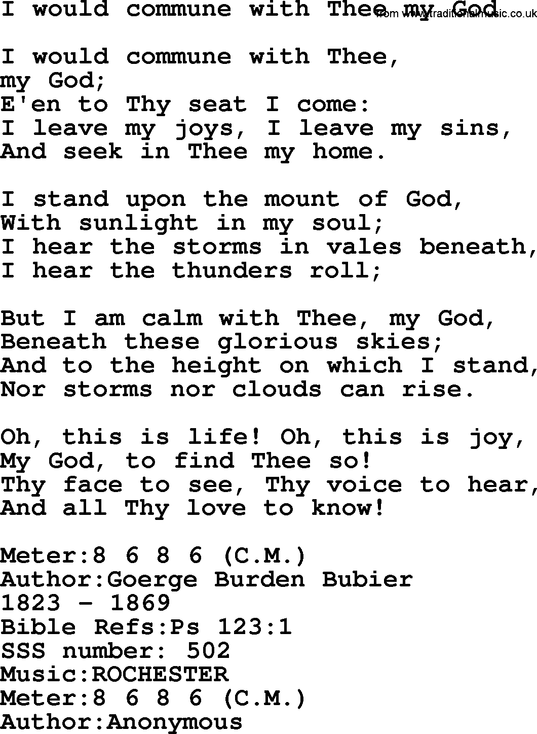 Sacred Songs and Solos complete, 1200 Hymns, title: I Would Commune With Thee My God, lyrics and PDF