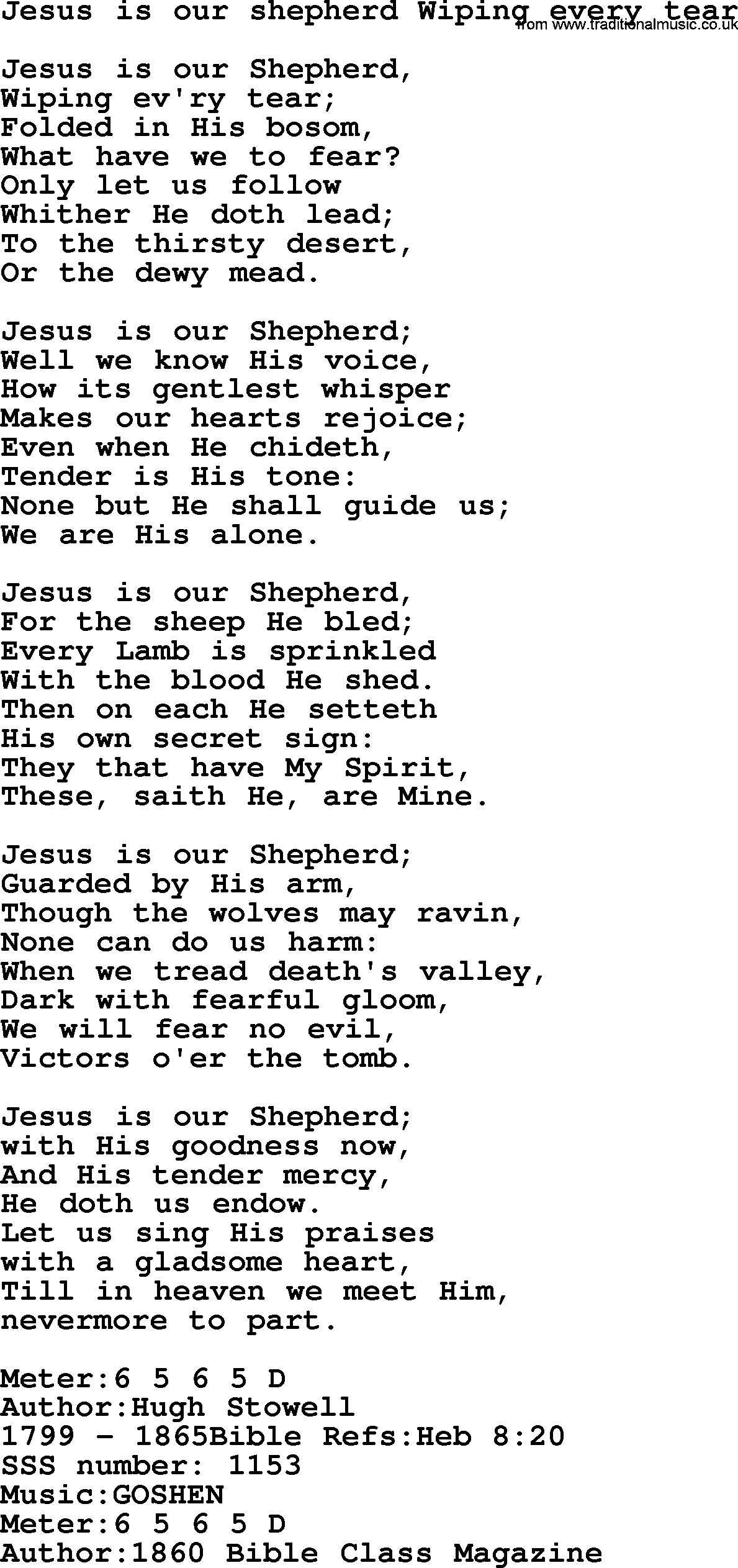 Sacred Songs and Solos complete, 1200 Hymns, title: Jesus Is Our Shepherd Wiping Every Tear, lyrics and PDF