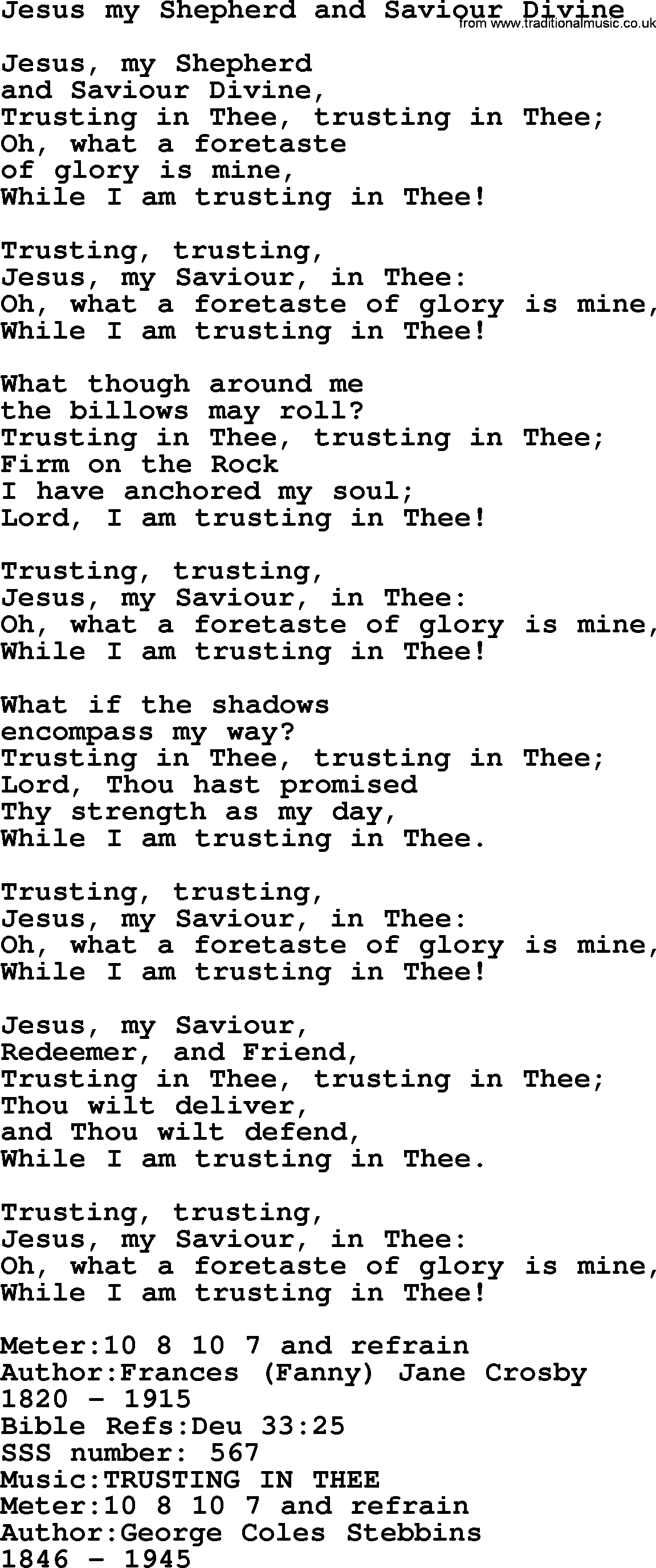 Sacred Songs and Solos complete, 1200 Hymns, title: Jesus My Shepherd And Saviour Divine, lyrics and PDF