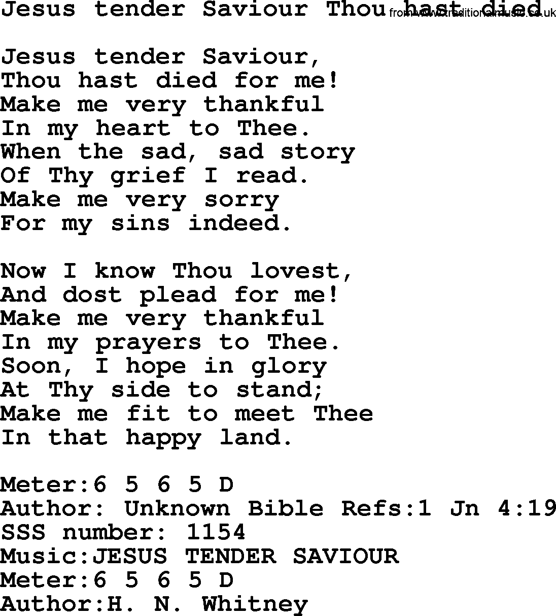 Sacred Songs and Solos complete, 1200 Hymns, title: Jesus Tender Saviour Thou Hast Died, lyrics and PDF