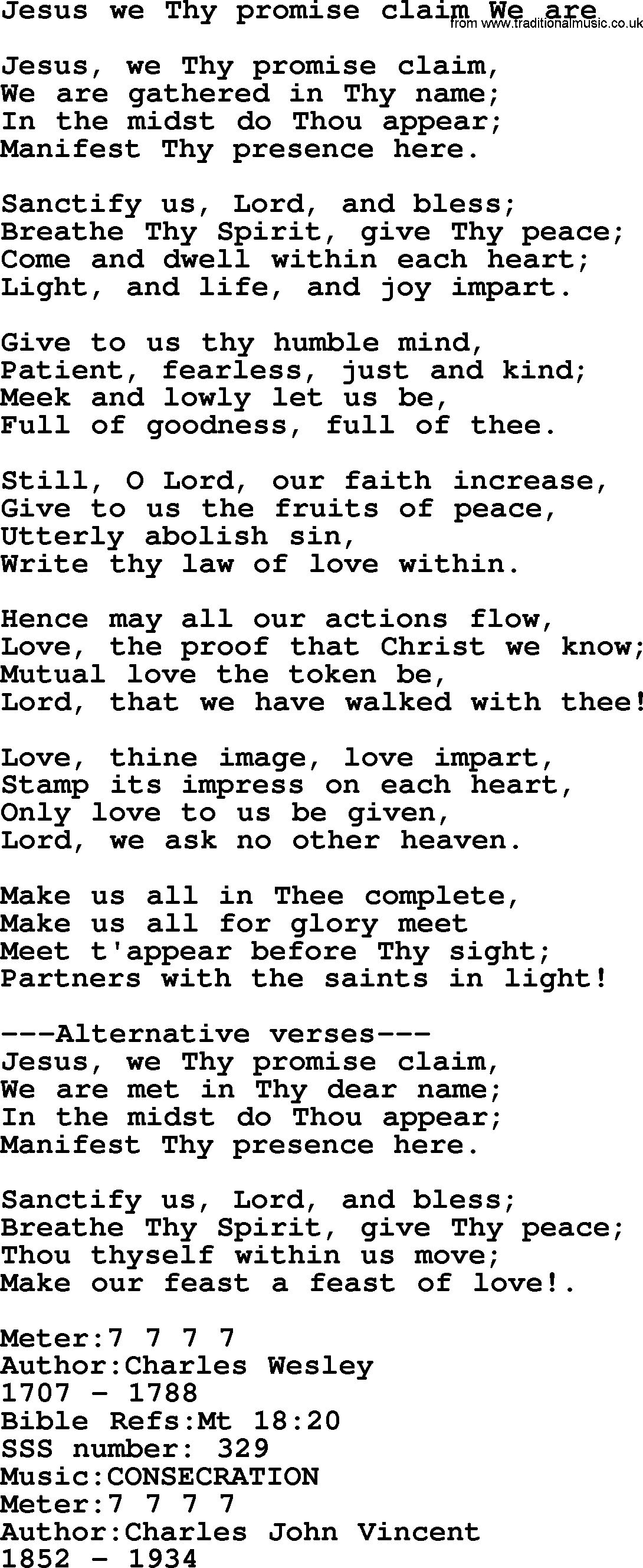 Sacred Songs and Solos complete, 1200 Hymns, title: Jesus We Thy Promise Claim We Are, lyrics and PDF