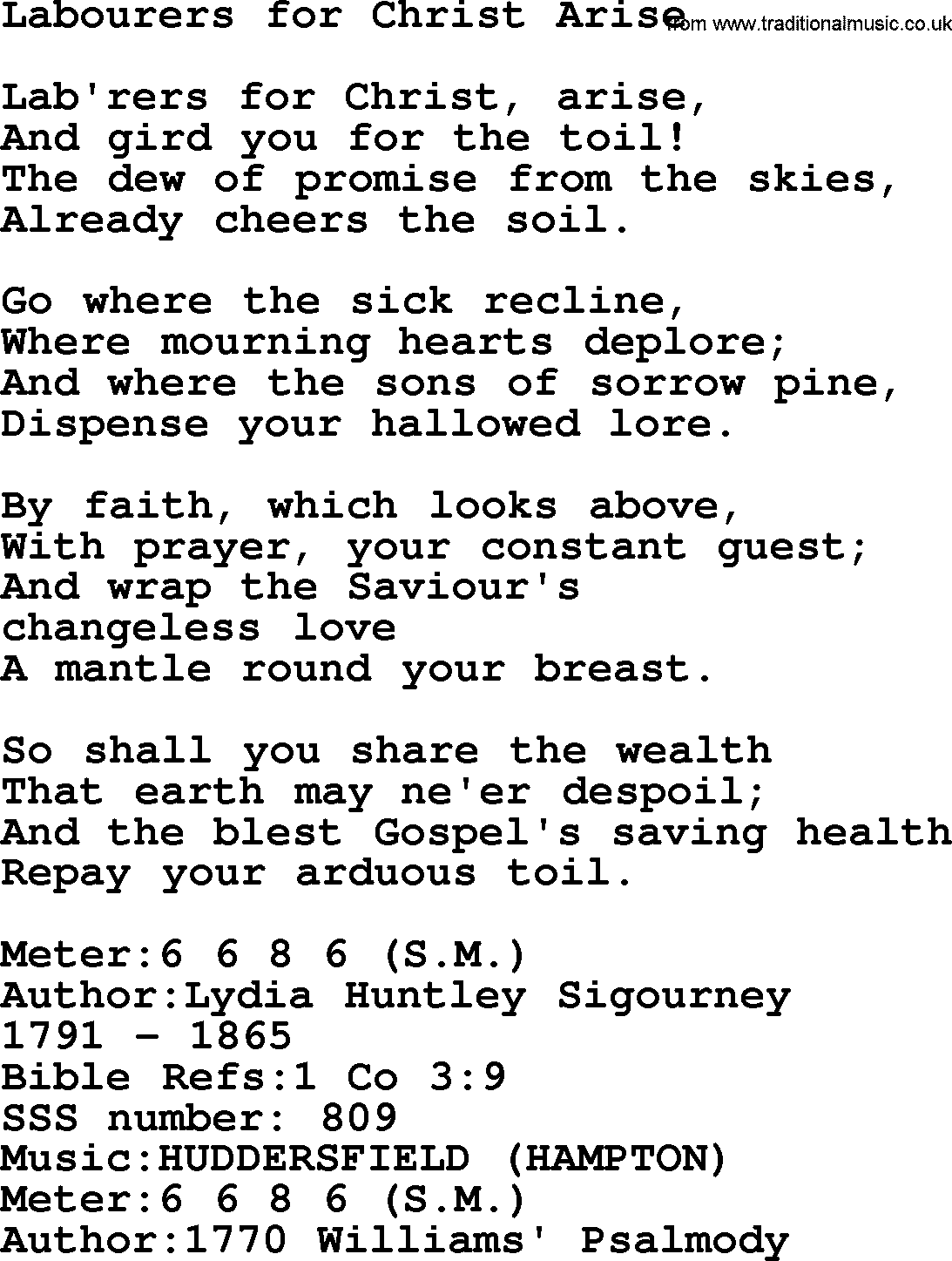 Sacred Songs and Solos complete, 1200 Hymns, title: Labourers For Christ Arise, lyrics and PDF