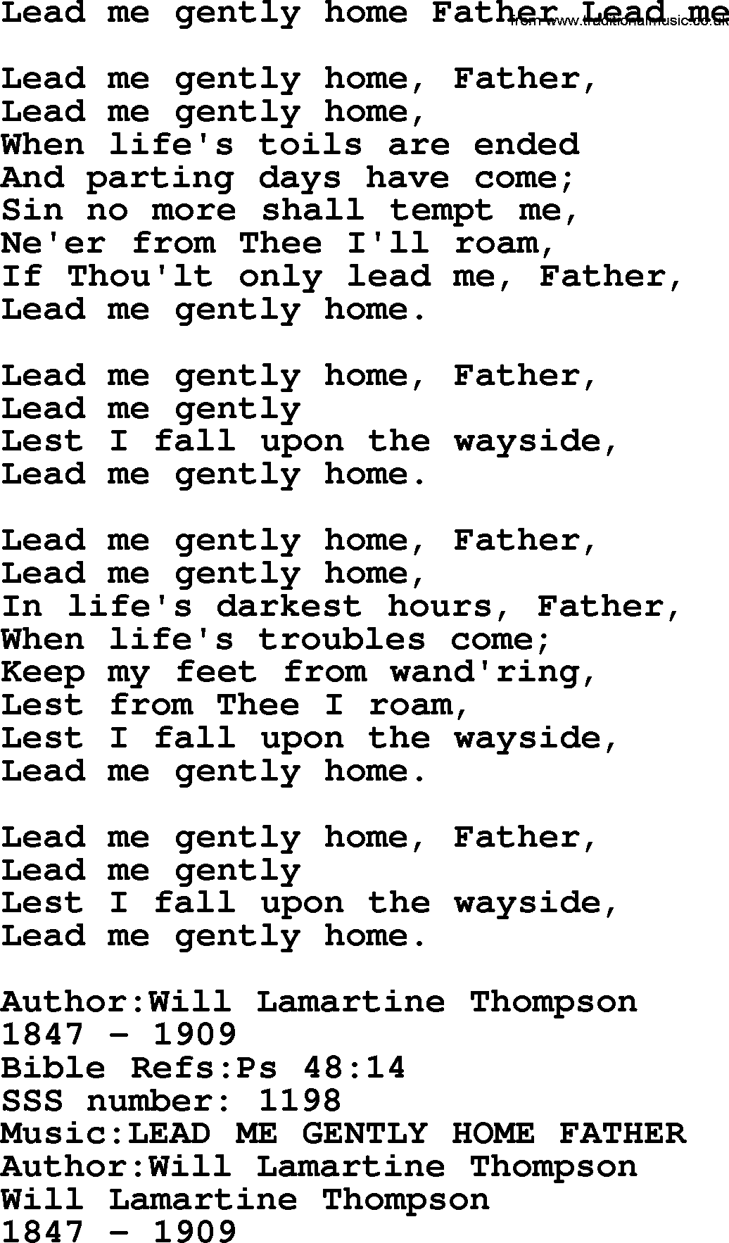 Sacred Songs and Solos complete, 1200 Hymns, title: Lead Me Gently Home Father Lead Me, lyrics and PDF