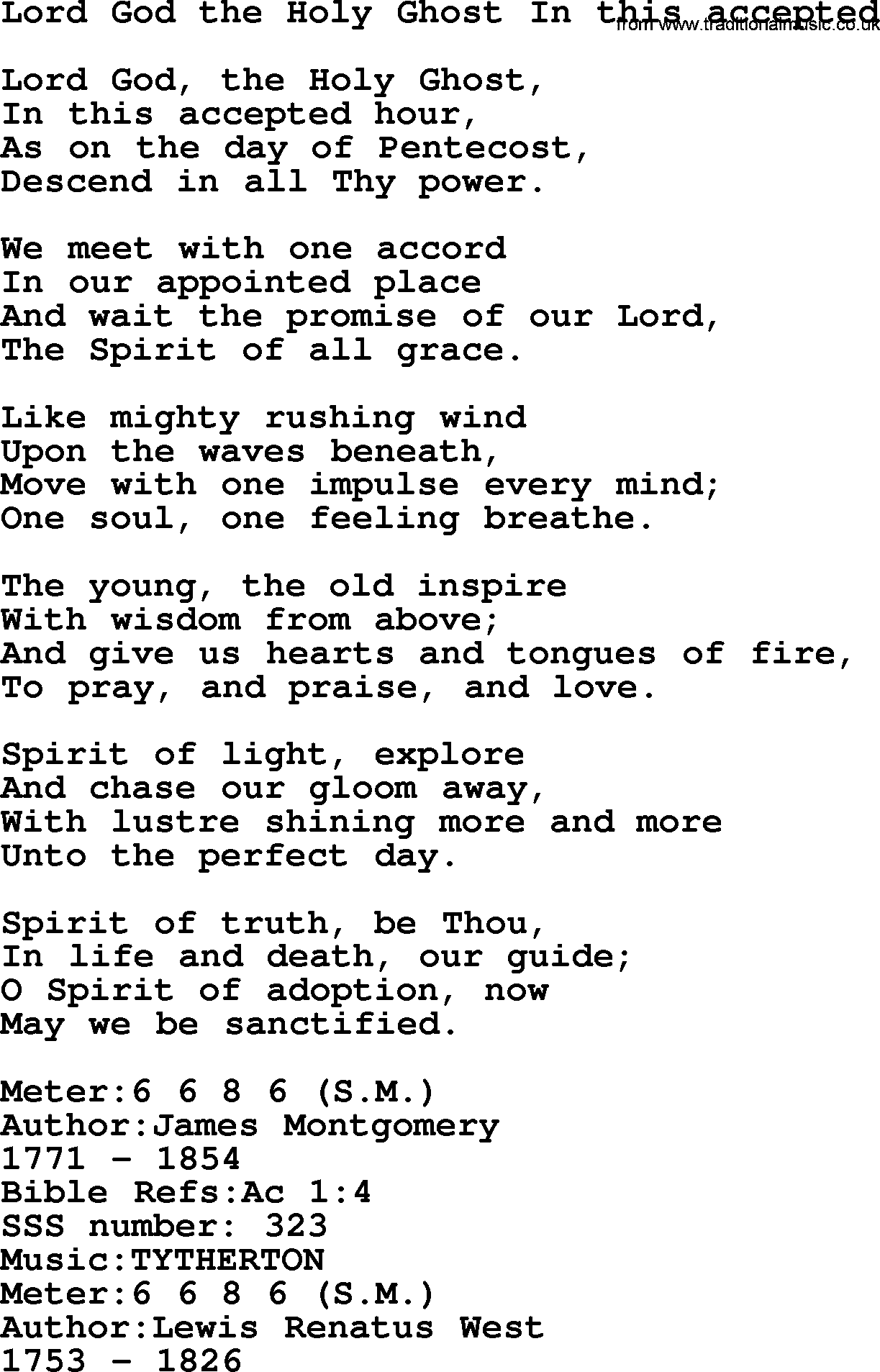 Sacred Songs and Solos complete, 1200 Hymns, title: Lord God The Holy Ghost In This Accepted, lyrics and PDF