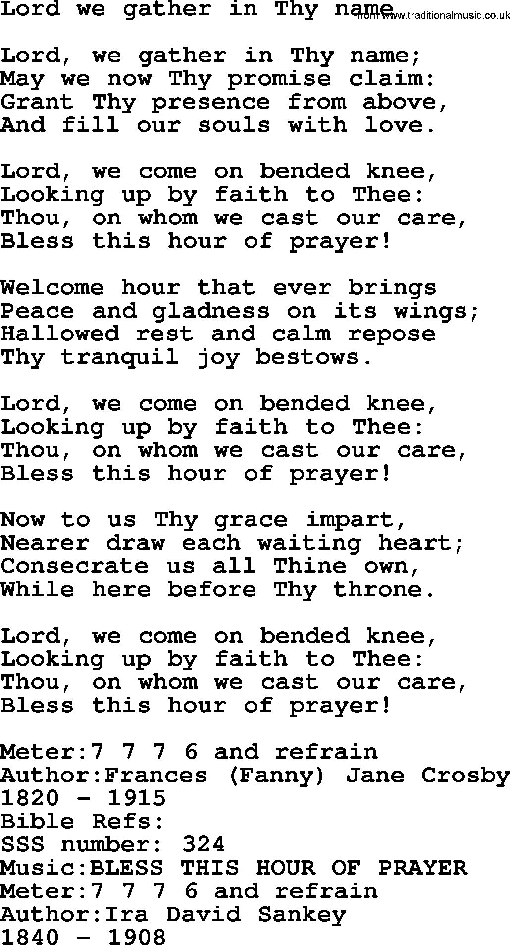Sacred Songs and Solos complete, 1200 Hymns, title: Lord We Gather In Thy Name, lyrics and PDF