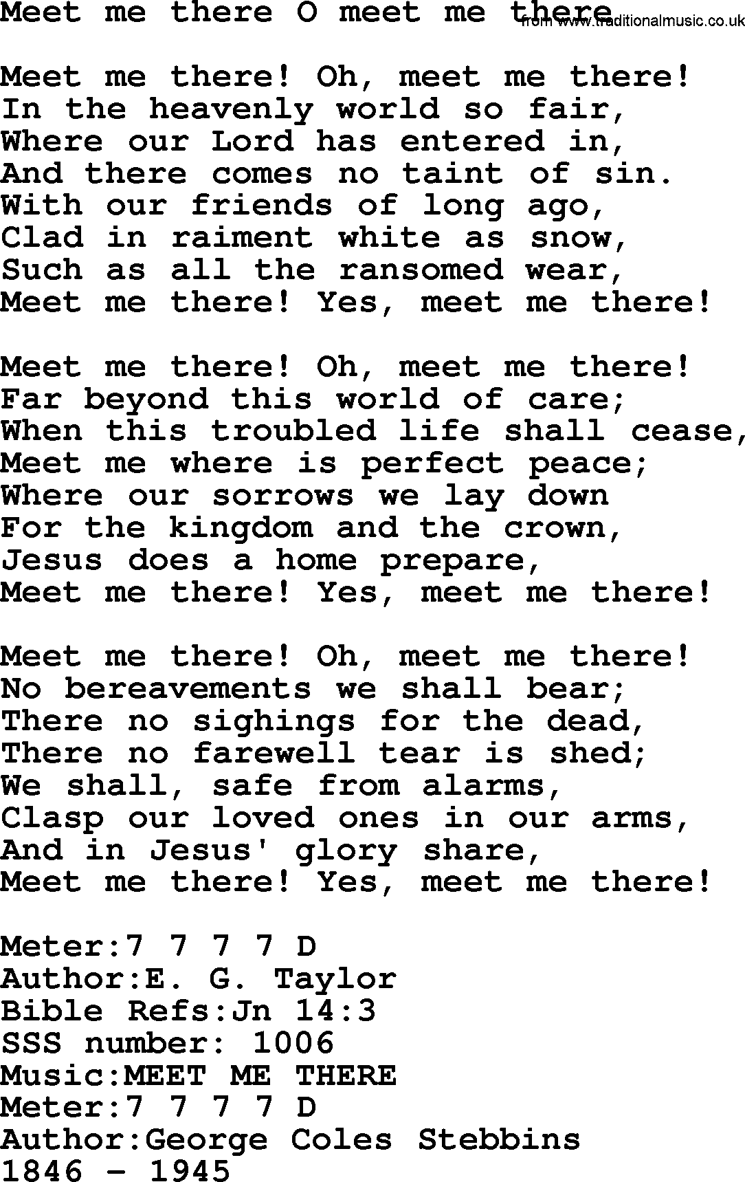 Sacred Songs and Solos complete, 1200 Hymns, title: Meet Me There O Meet Me There, lyrics and PDF