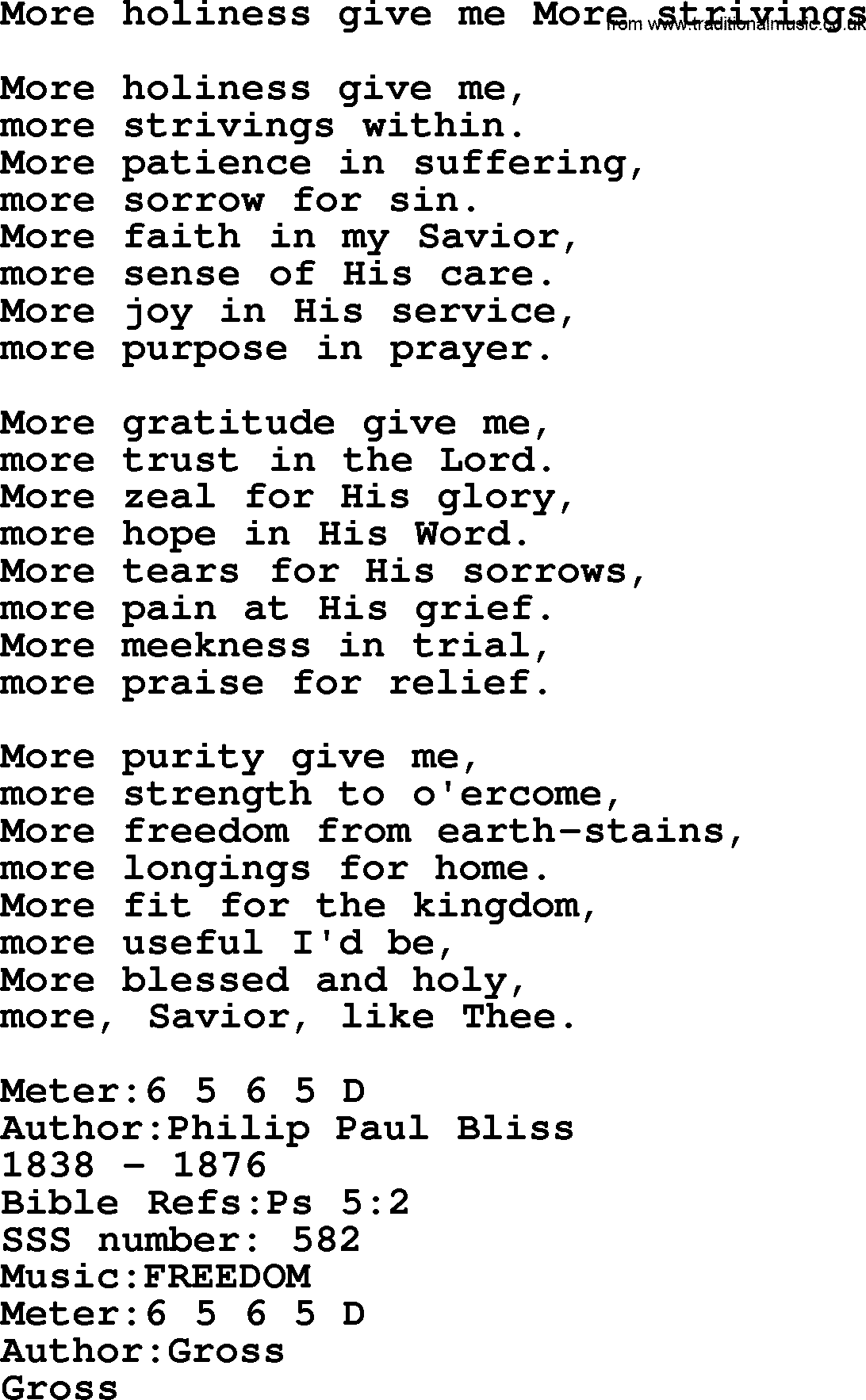 Sacred Songs and Solos complete, 1200 Hymns, title: More Holiness Give Me More Strivings, lyrics and PDF