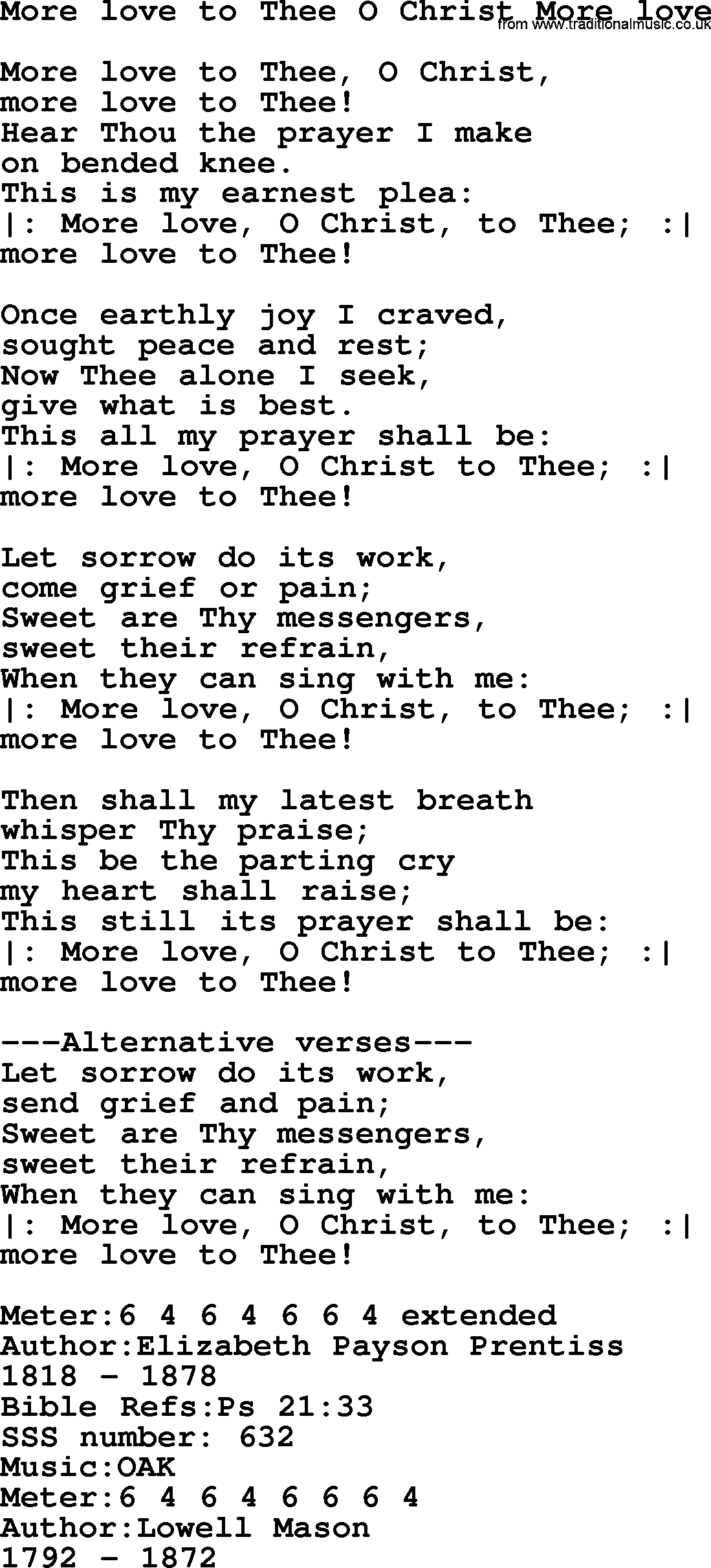 Sacred Songs and Solos complete, 1200 Hymns, title: More Love To Thee O Christ More Love, lyrics and PDF