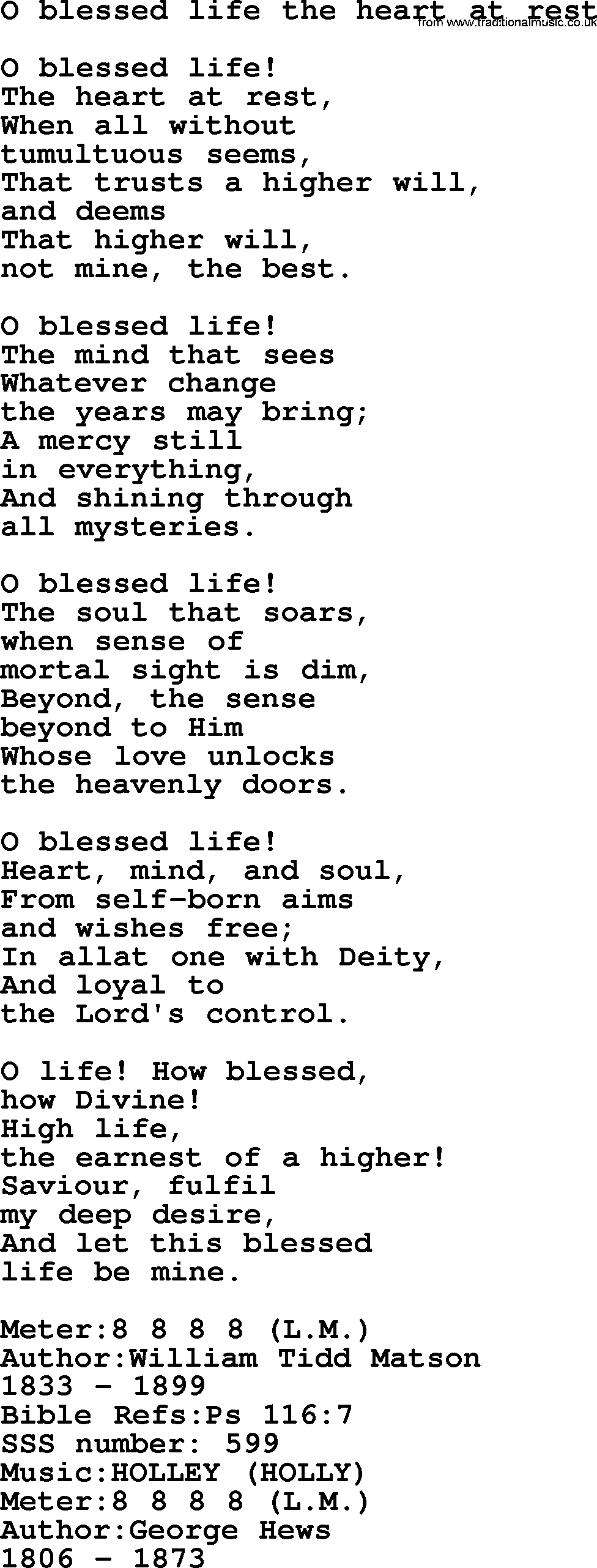 Sacred Songs and Solos complete, 1200 Hymns, title: O Blessed Life The Heart At Rest, lyrics and PDF