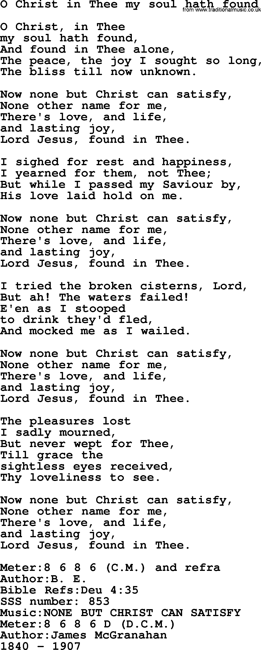 Sacred Songs and Solos complete, 1200 Hymns, title: O Christ In Thee My Soul Hath Found, lyrics and PDF
