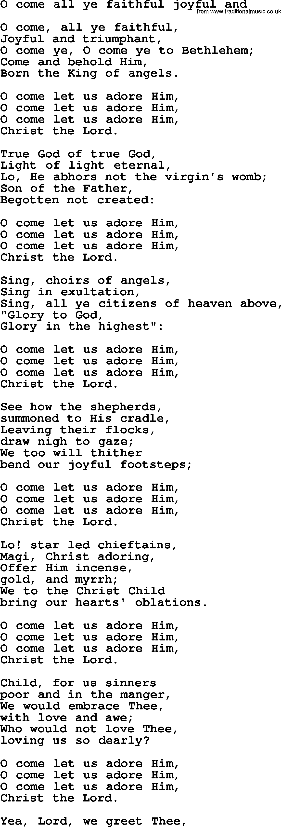 Sacred Songs and Solos complete, 1200 Hymns, title: O Come All Ye Faithful Joyful And, lyrics and PDF