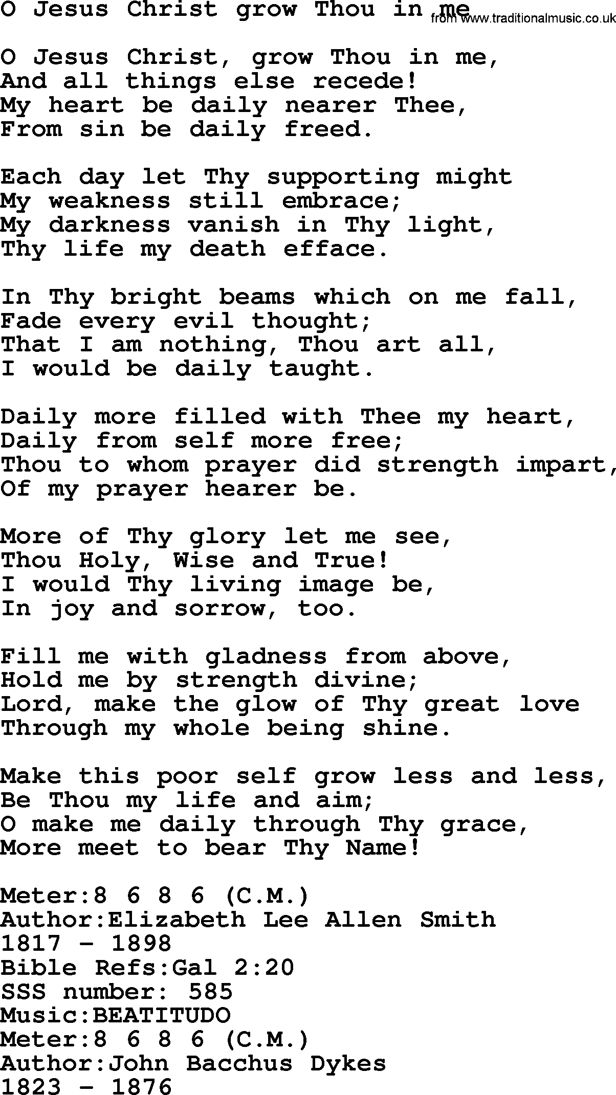 Sacred Songs and Solos complete, 1200 Hymns, title: O Jesus Christ Grow Thou In Me, lyrics and PDF
