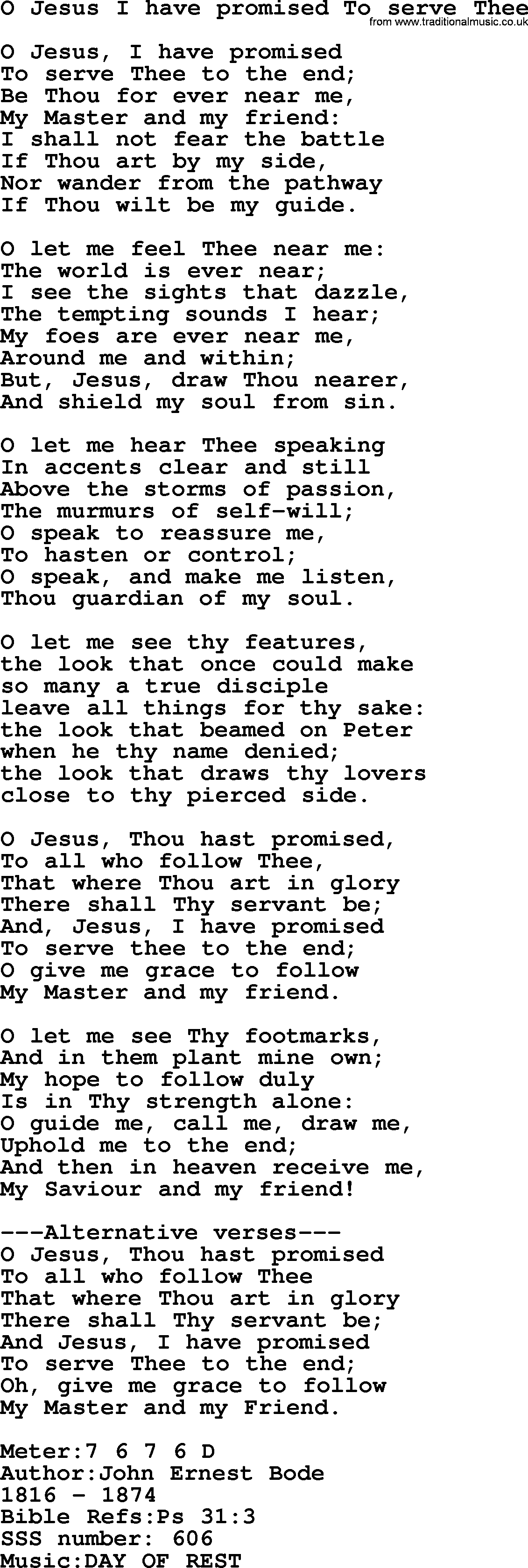 Sacred Songs and Solos complete, 1200 Hymns, title: O Jesus I Have Promised To Serve Thee, lyrics and PDF