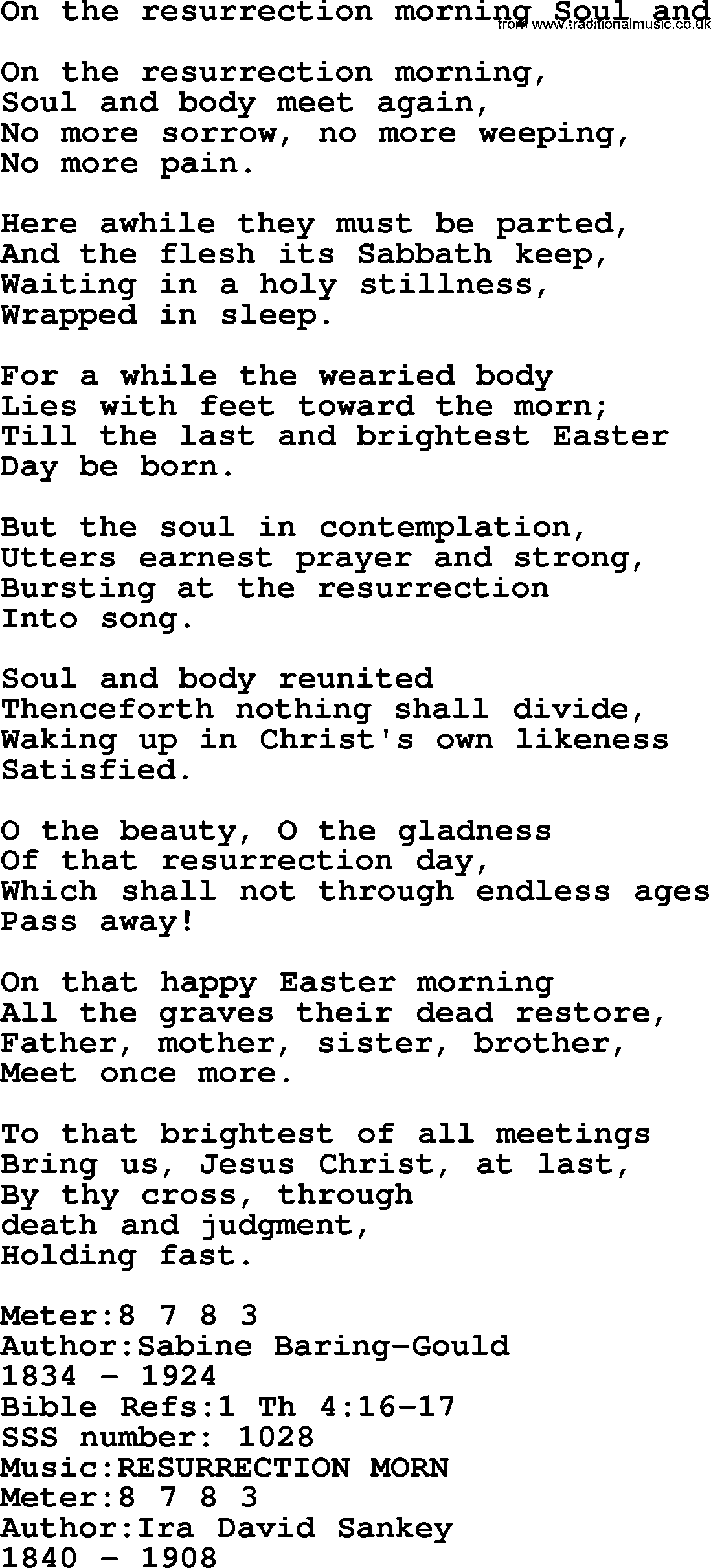 Sacred Songs and Solos complete, 1200 Hymns, title: On The Resurrection Morning Soul And, lyrics and PDF