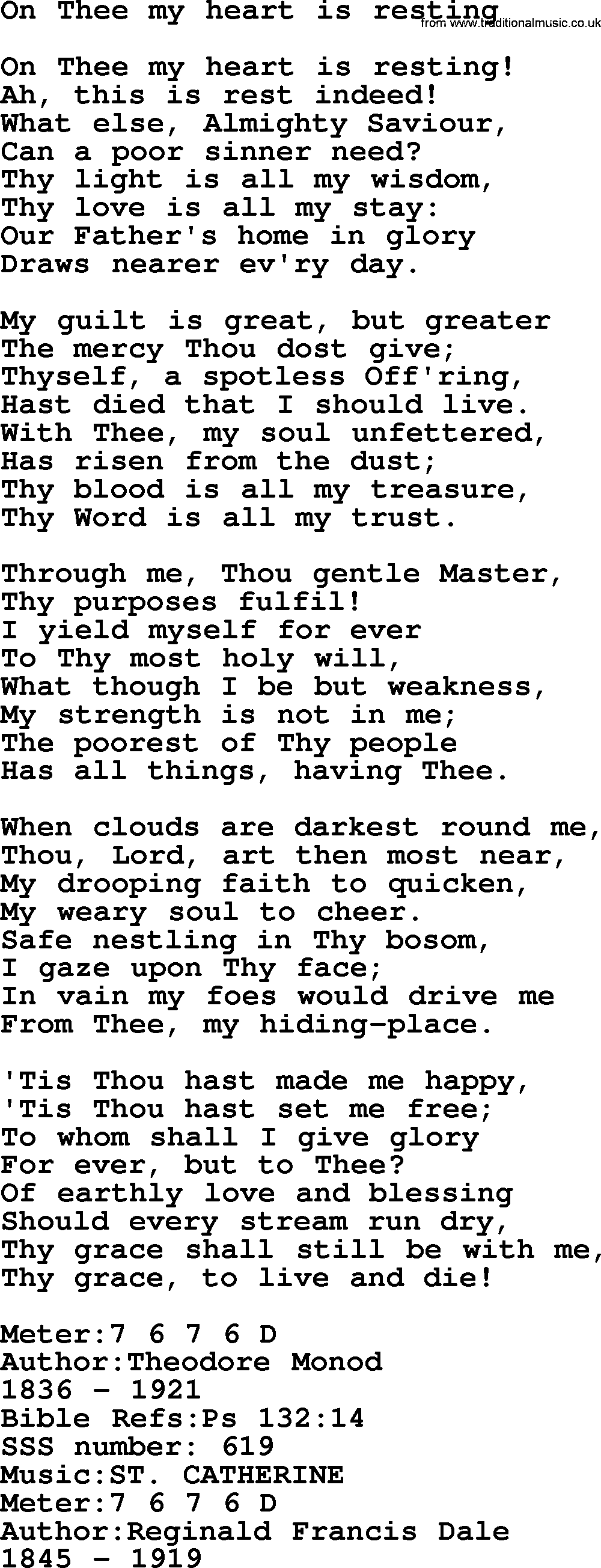 Sacred Songs and Solos complete, 1200 Hymns, title: On Thee My Heart Is Resting, lyrics and PDF