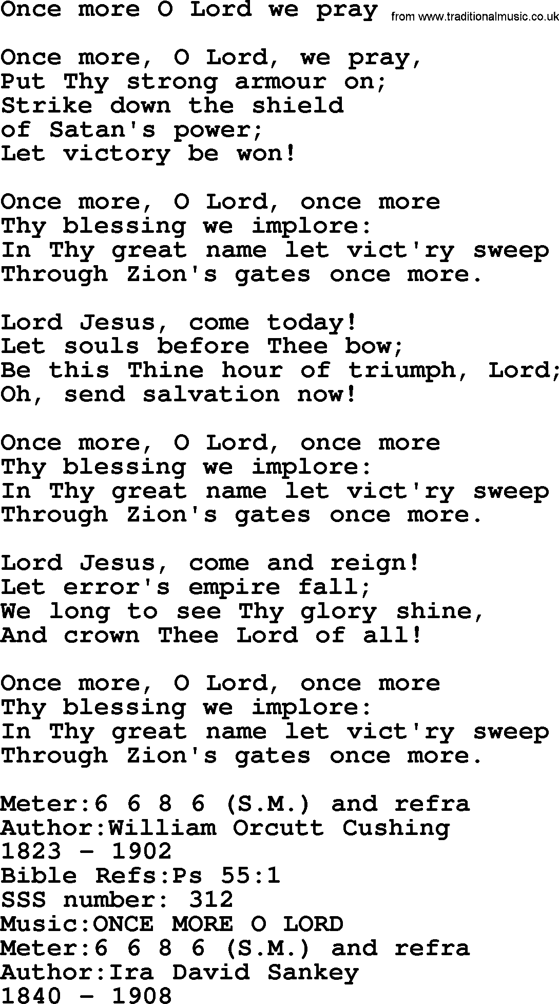 Sacred Songs and Solos complete, 1200 Hymns, title: Once More O Lord We Pray, lyrics and PDF