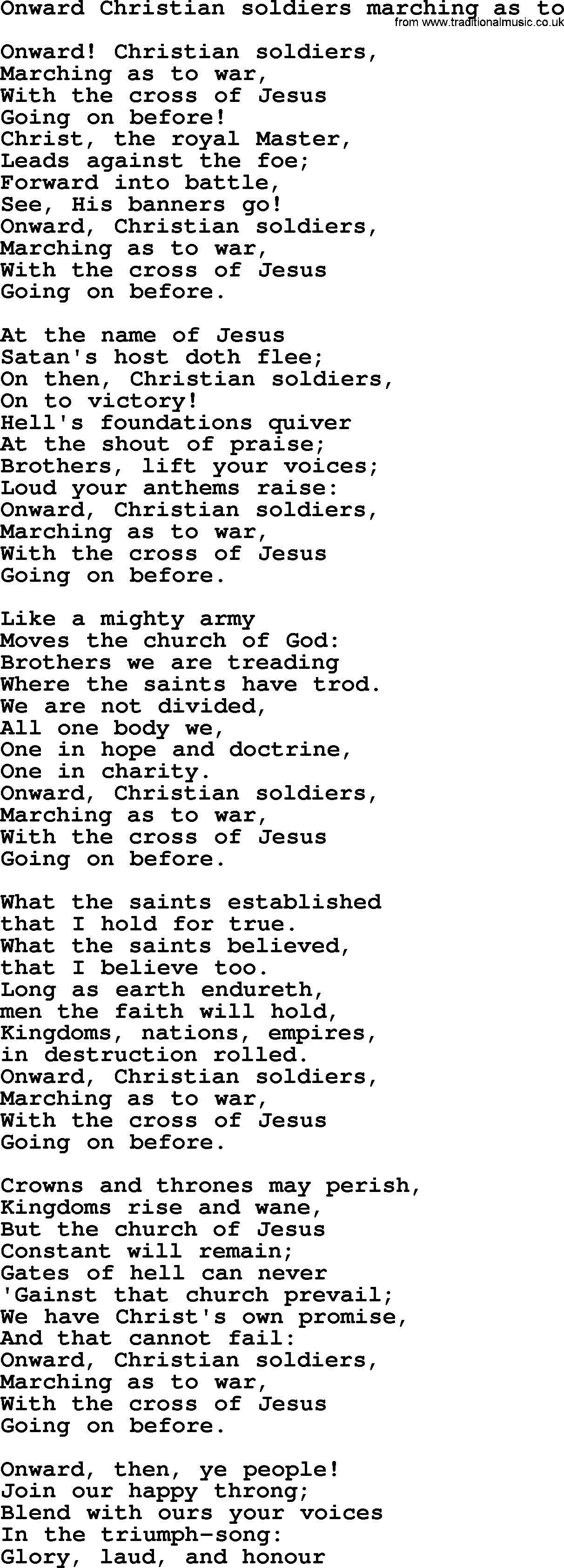 Sacred Songs and Solos complete, 1200 Hymns, title: Onward Christian Soldiers Marching As To, lyrics and PDF