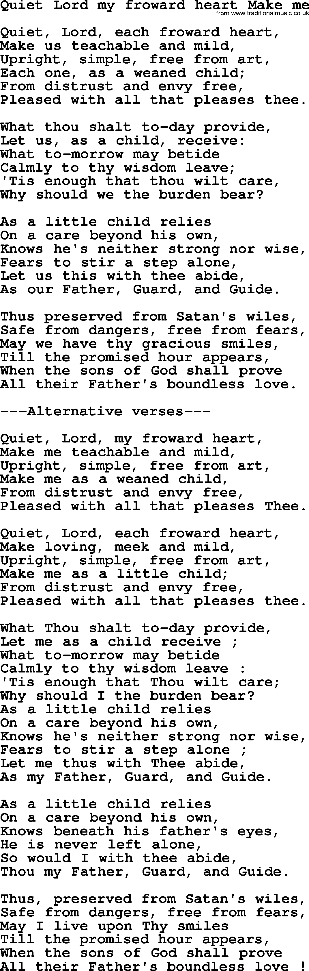 Sacred Songs and Solos complete, 1200 Hymns, title: Quiet Lord My Froward Heart Make Me, lyrics and PDF