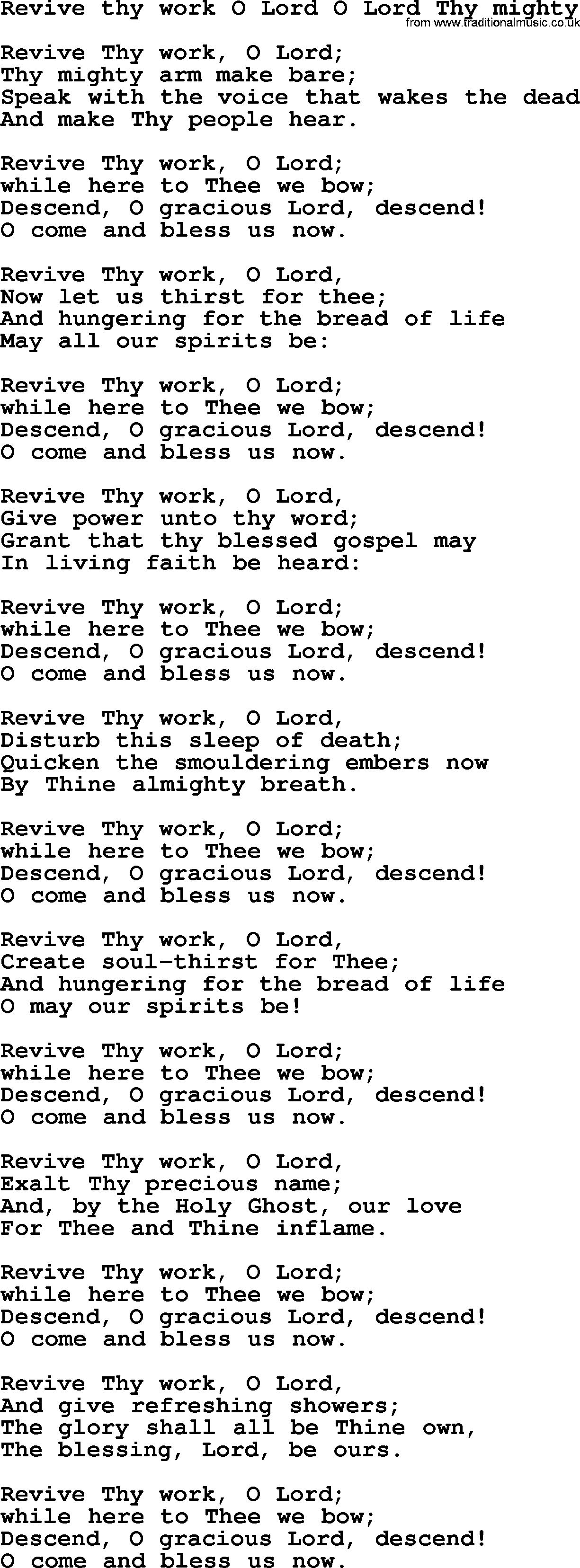Sacred Songs and Solos complete, 1200 Hymns, title: Revive Thy Work O Lord O Lord Thy Mighty, lyrics and PDF