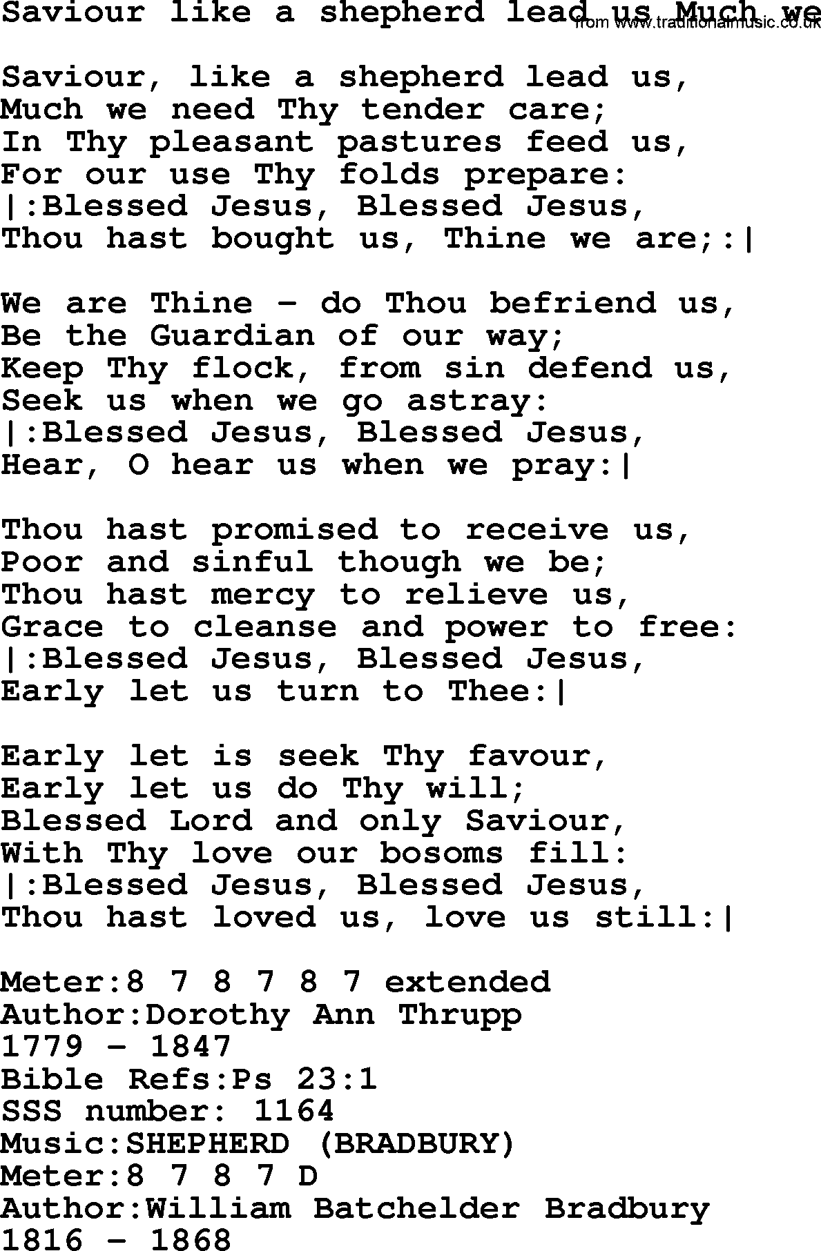 Sacred Songs and Solos complete, 1200 Hymns, title: Saviour Like A Shepherd Lead Us Much We, lyrics and PDF