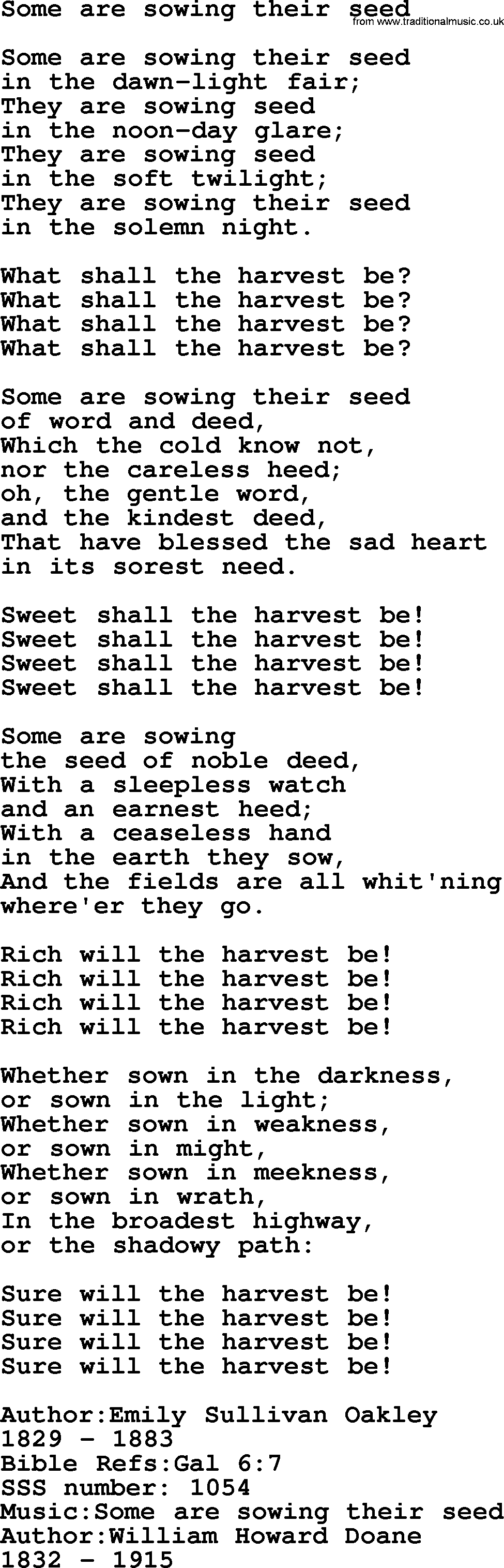 Sacred Songs and Solos complete, 1200 Hymns, title: Some Are Sowing Their Seed, lyrics and PDF