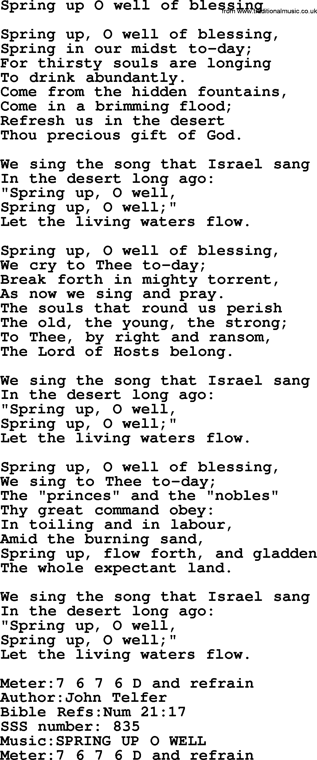Sacred Songs and Solos complete, 1200 Hymns, title: Spring Up O Well Of Blessing, lyrics and PDF