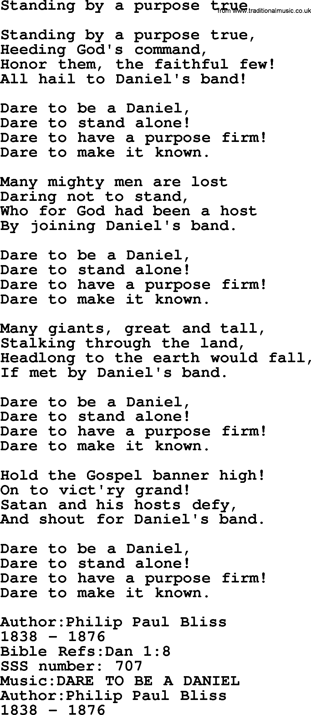 Sacred Songs and Solos complete, 1200 Hymns, title: Standing By A Purpose True, lyrics and PDF