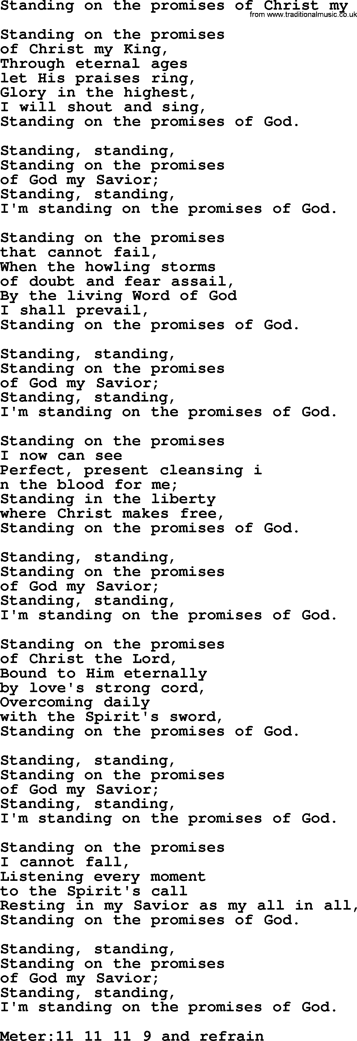 Sacred Songs and Solos complete, 1200 Hymns, title: Standing On The Promises Of Christ My, lyrics and PDF