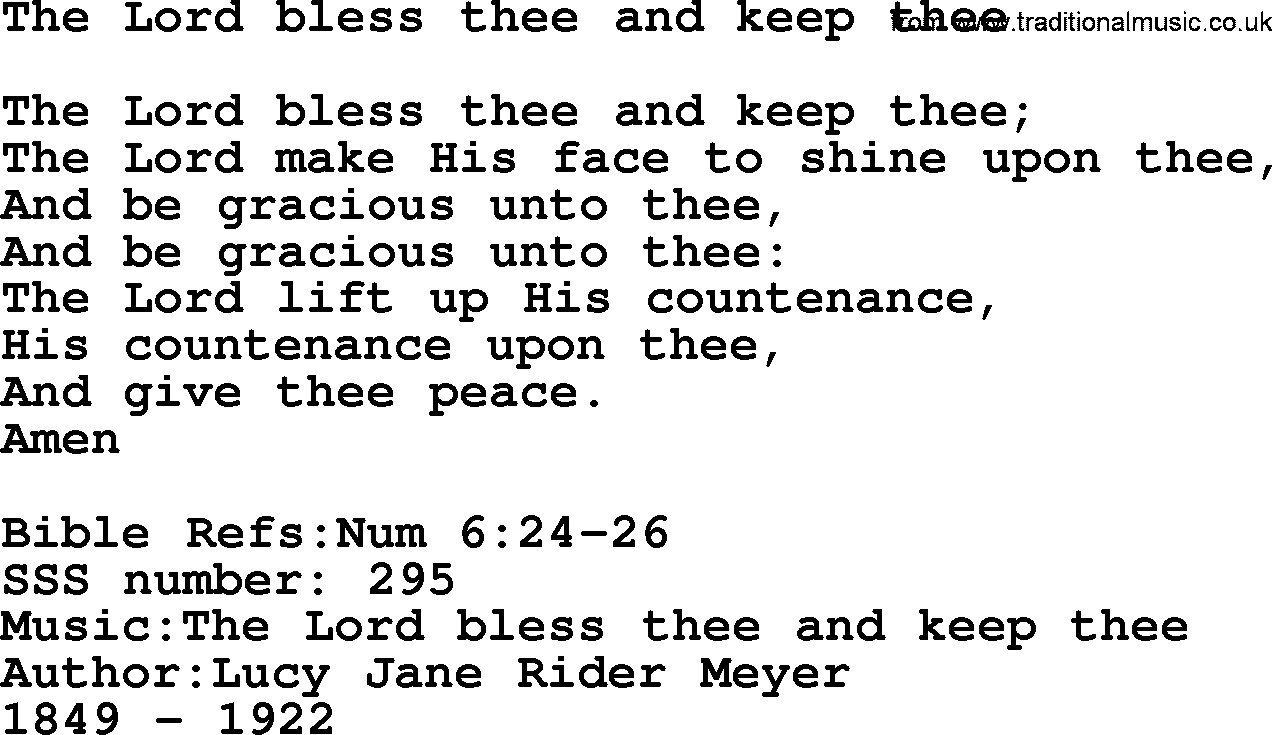 Sacred Songs and Solos complete, 1200 Hymns, title: The Lord Bless Thee And Keep Thee, lyrics and PDF