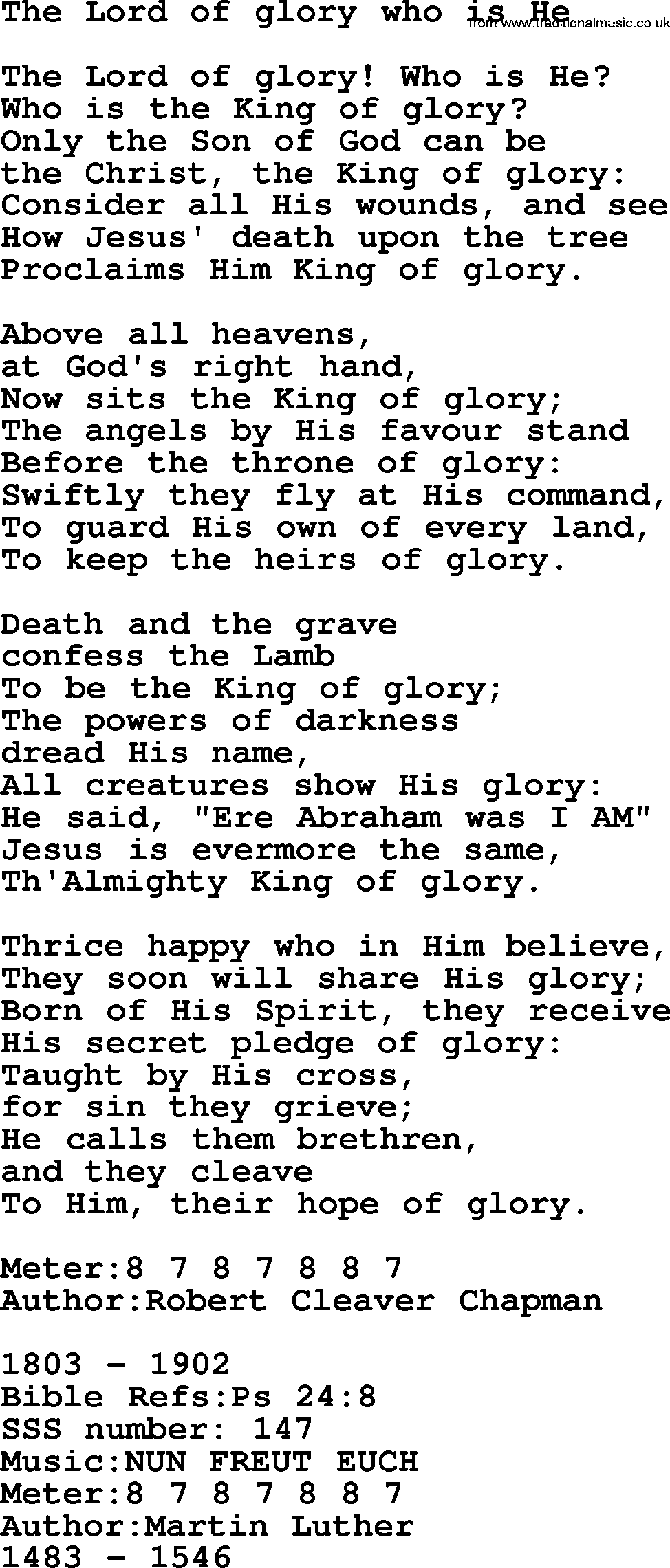 Sacred Songs and Solos complete, 1200 Hymns, title: The Lord Of Glory Who Is He, lyrics and PDF