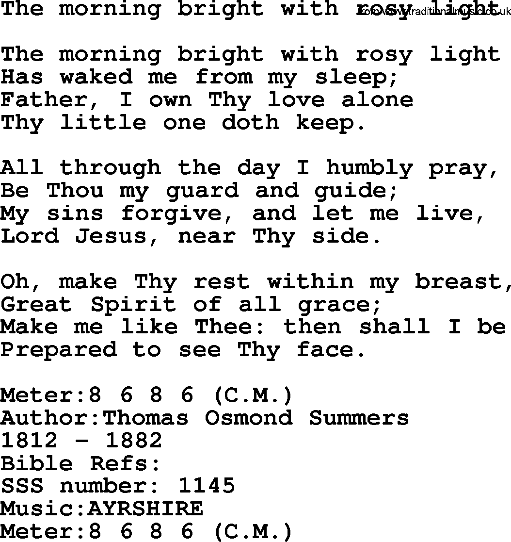 Sacred Songs and Solos complete, 1200 Hymns, title: The Morning Bright With Rosy Light, lyrics and PDF