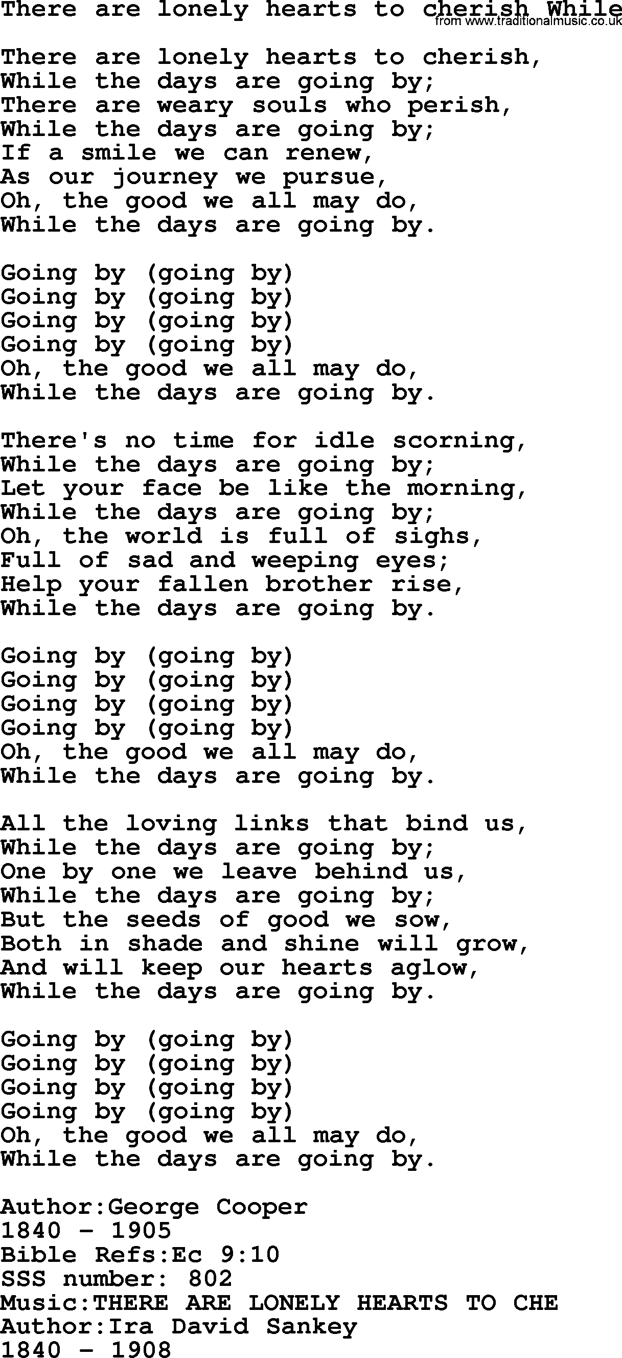 Sacred Songs and Solos complete, 1200 Hymns, title: There Are Lonely Hearts To Cherish While, lyrics and PDF