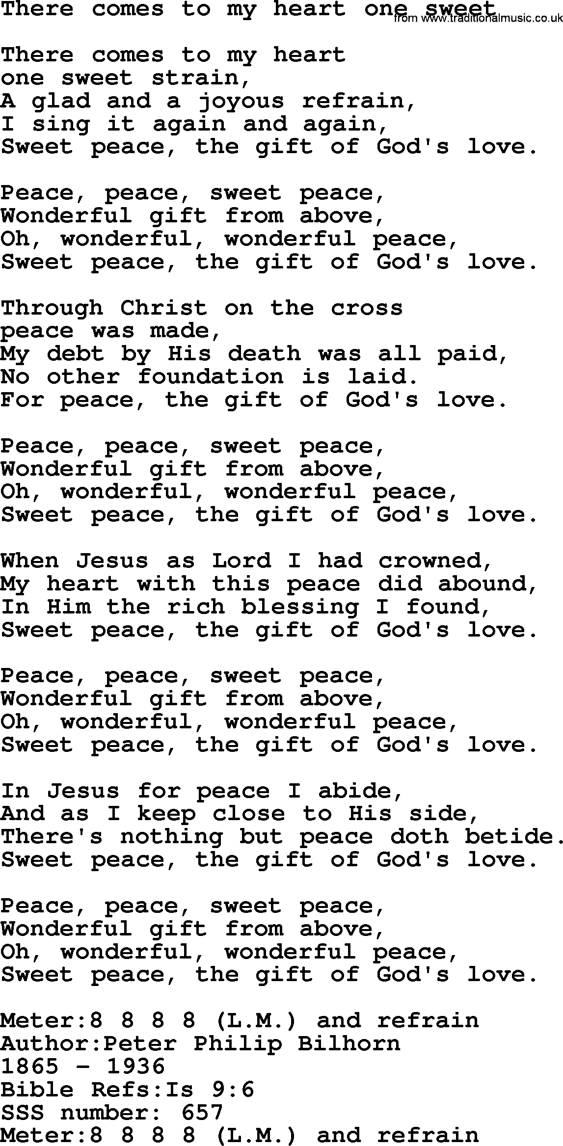 Sacred Songs and Solos complete, 1200 Hymns, title: There Comes To My Heart One Sweet, lyrics and PDF