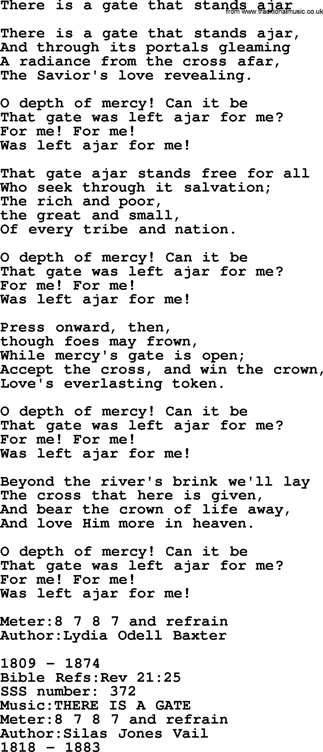 Sacred Songs and Solos complete, 1200 Hymns, title: There Is A Gate That Stands Ajar, lyrics and PDF