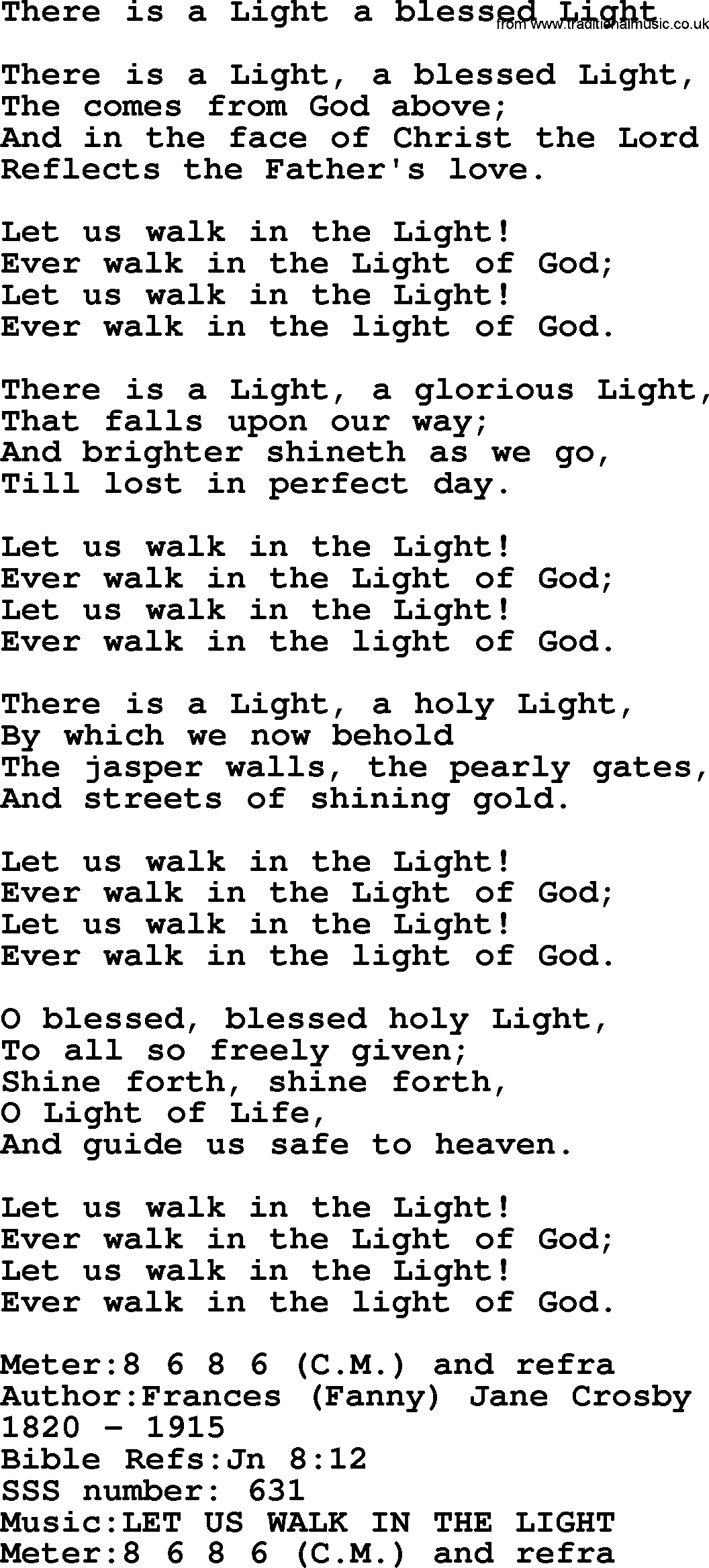 Sacred Songs and Solos complete, 1200 Hymns, title: There Is A Light A Blessed Light, lyrics and PDF