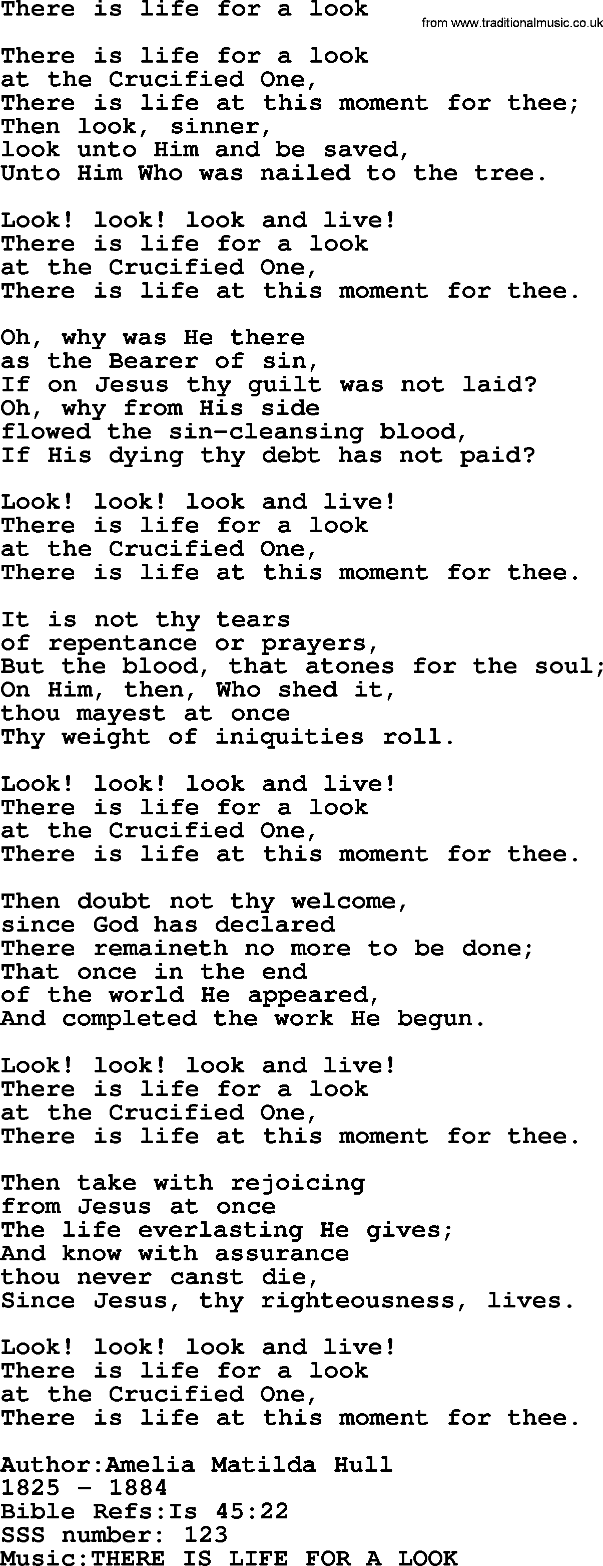 Sacred Songs and Solos complete, 1200 Hymns, title: There Is Life For A Look, lyrics and PDF