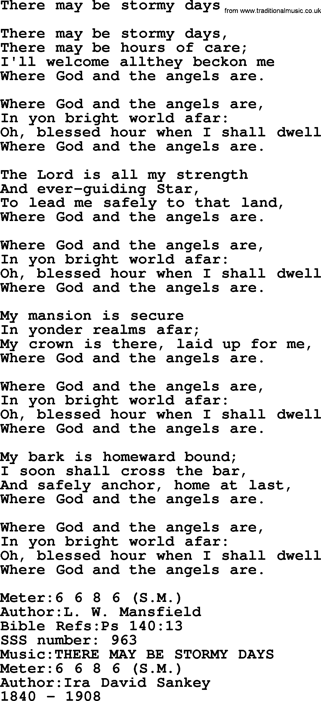 Sacred Songs and Solos complete, 1200 Hymns, title: There May Be Stormy Days, lyrics and PDF