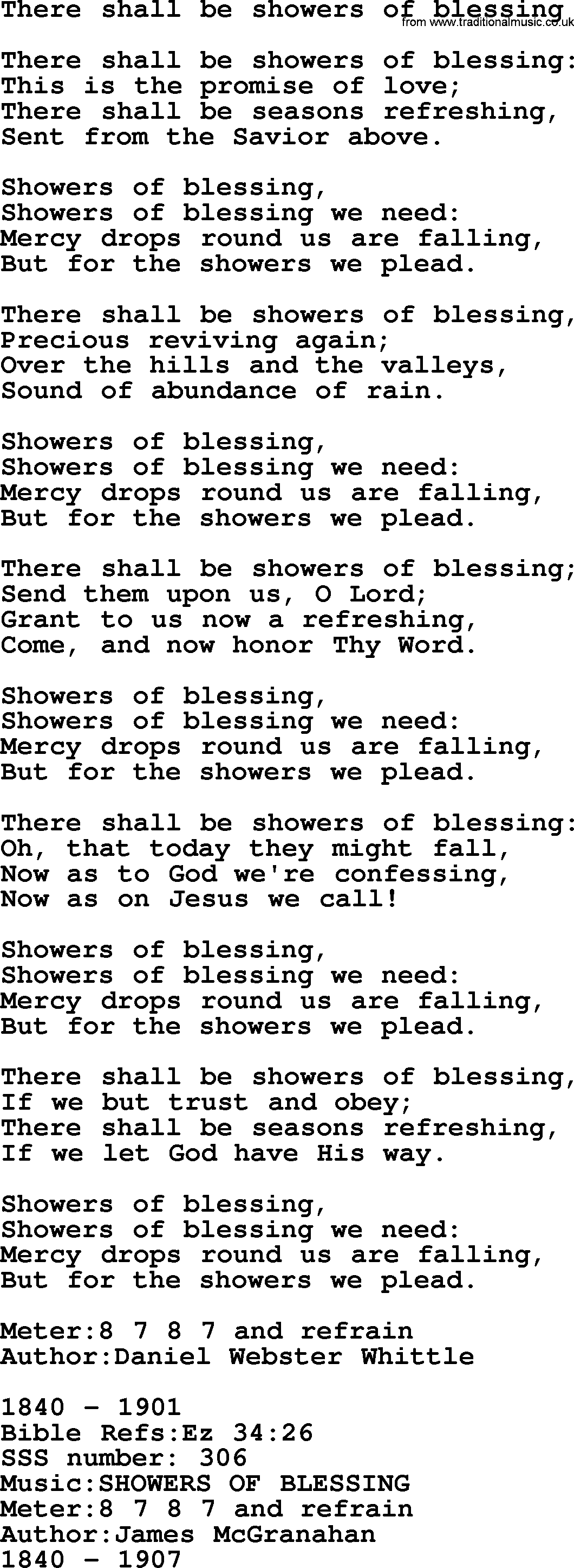 Sacred Songs and Solos complete, 1200 Hymns, title: There Shall Be Showers Of Blessing, lyrics and PDF