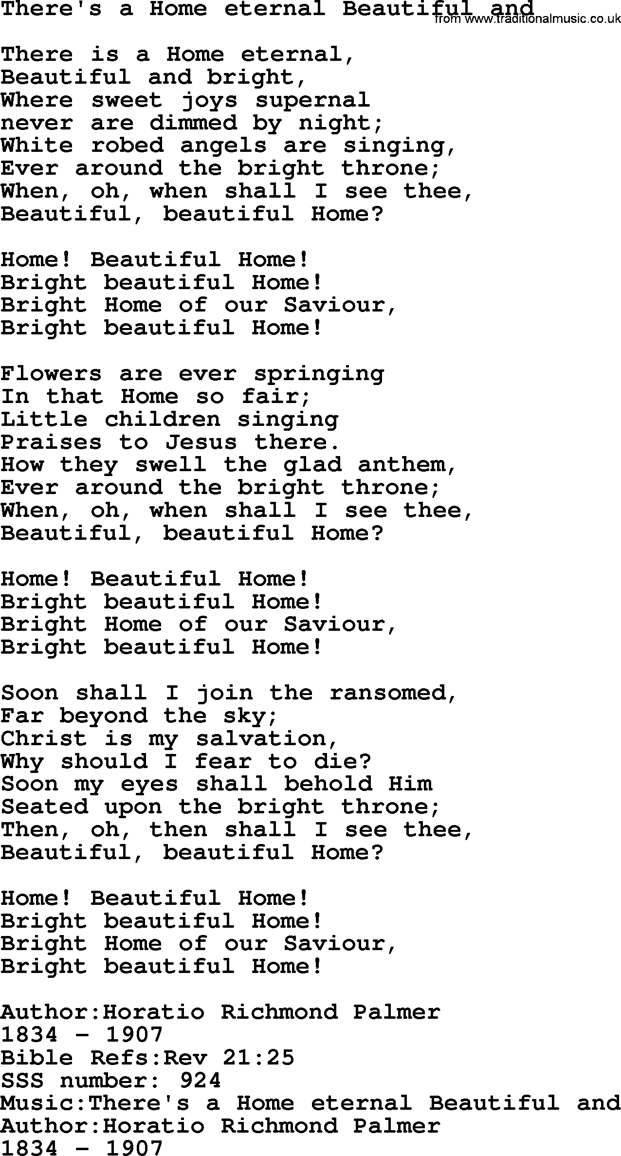 Sacred Songs and Solos complete, 1200 Hymns, title: There's A Home Eternal Beautiful And, lyrics and PDF