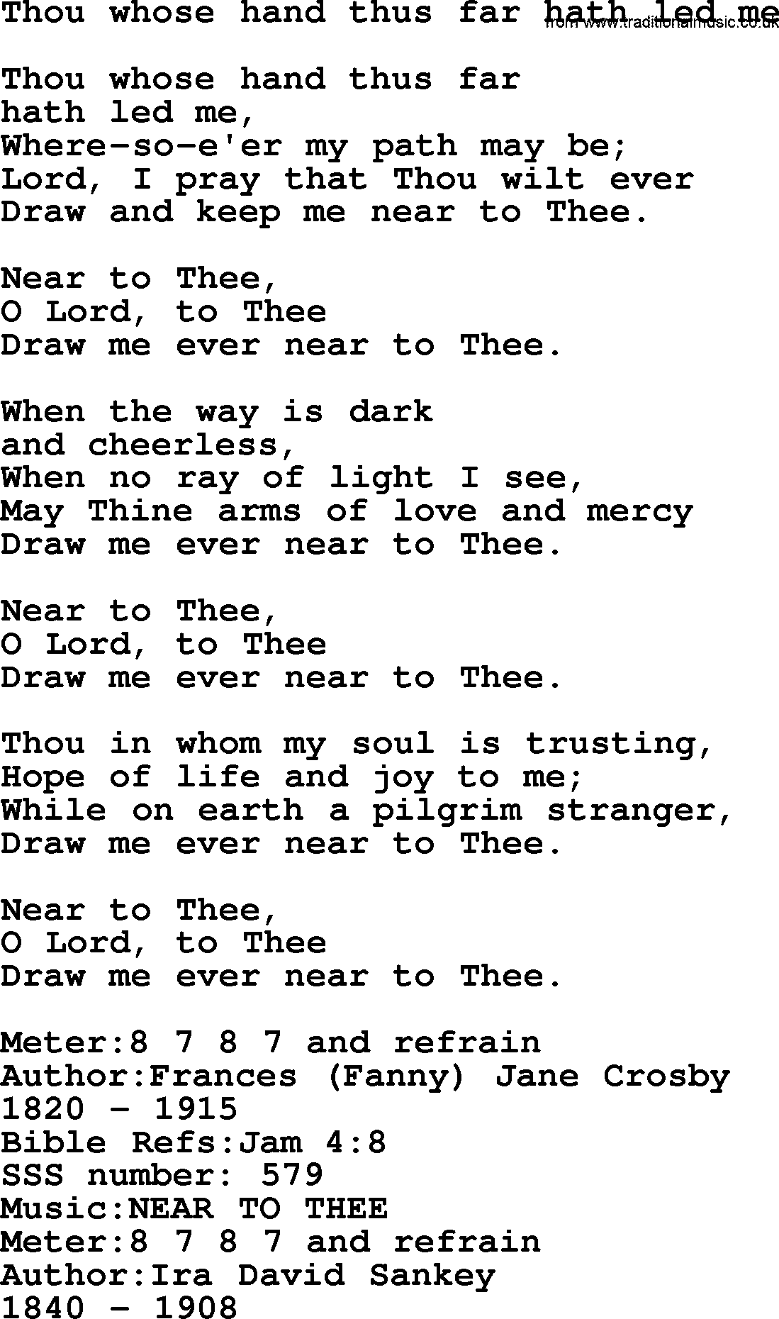 Sacred Songs and Solos complete, 1200 Hymns, title: Thou Whose Hand Thus Far Hath Led Me, lyrics and PDF