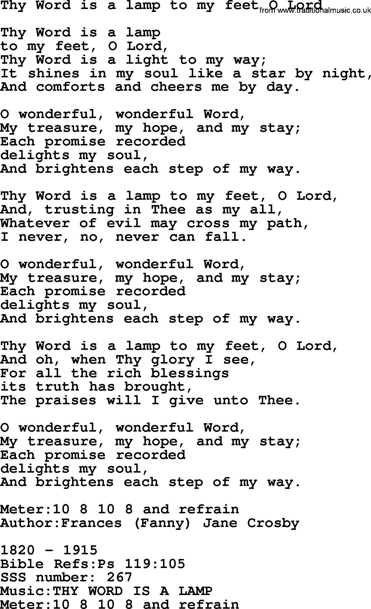 Sacred Songs and Solos complete, 1200 Hymns, title: Thy Word Is A Lamp To My Feet O Lord, lyrics and PDF